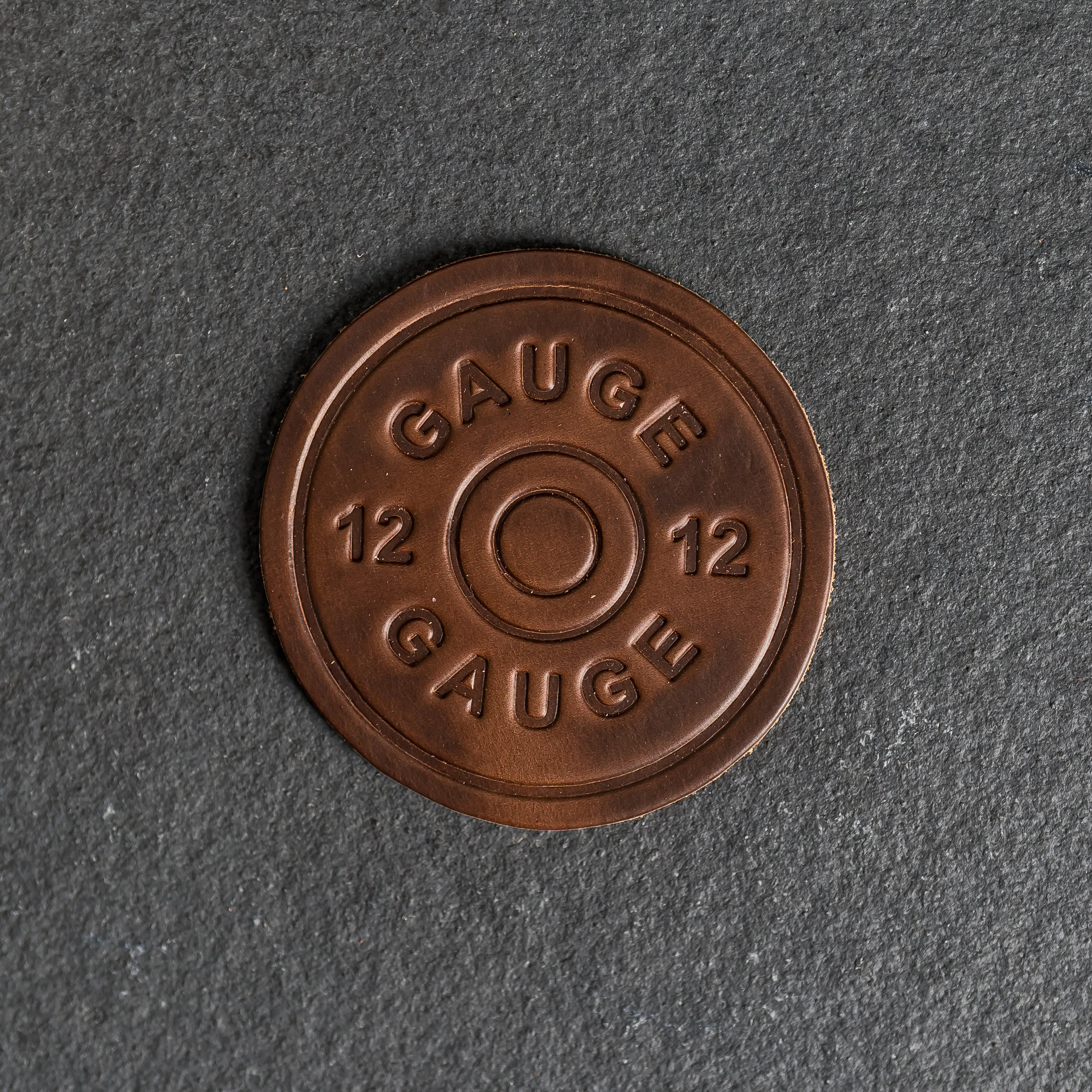 12 Gauge Stamp Design Leather Coasters - 4" Round - Sold individually or as a Set of 4