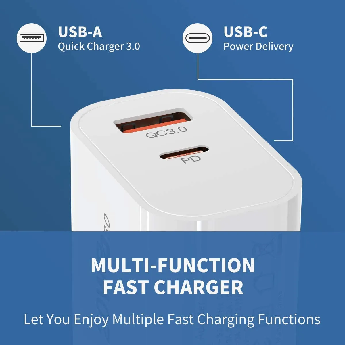 20W Iphone Charger,Dual Port Fast Wall Charger with Cables,Qc 3.0 USB C Power Adapter, USB C Wall Charger Compatible with Iphone 12/12 Mini/12 Pro Max/Iphone 11 Pro Max/Ipad Pro/Airpods Pro and More