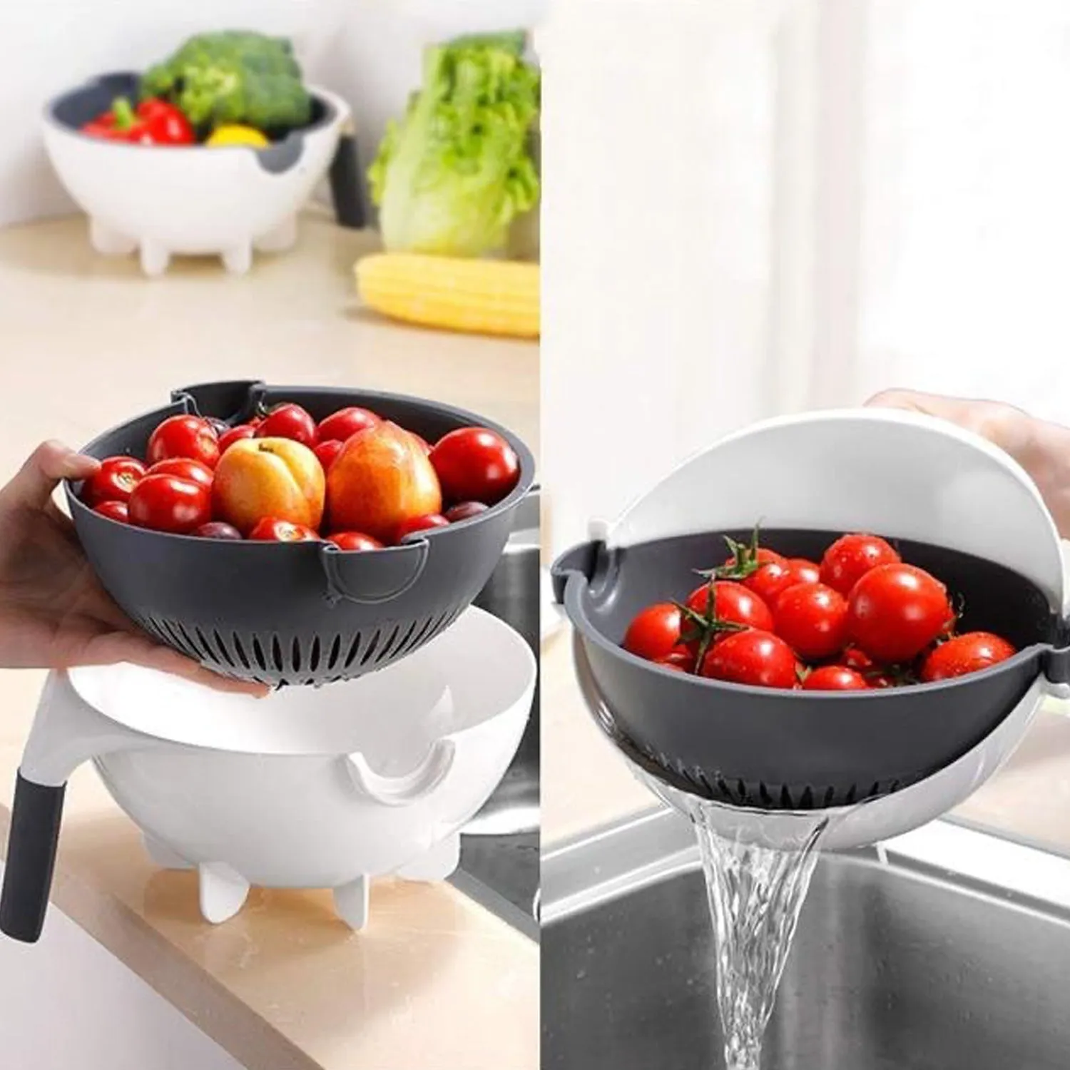 2187B Premium Portable 7 in 1 Multifunction Magic Rotate Vegetable Cutter / Chopper / Slicer / Shredder with Drain Basket with various Dicing Blades