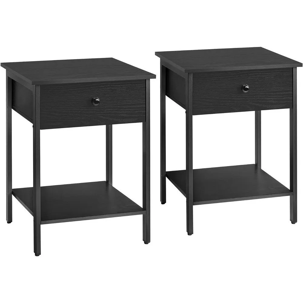 22 Inch Side End Table Nightstand Set of 2, Drawer, Modern Ebony Black By Casagear Home