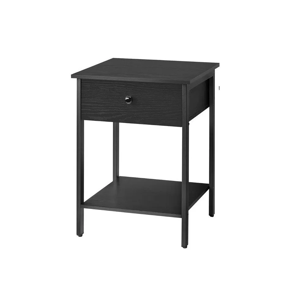 22 Inch Side End Table Nightstand Set of 2, Drawer, Modern Ebony Black By Casagear Home