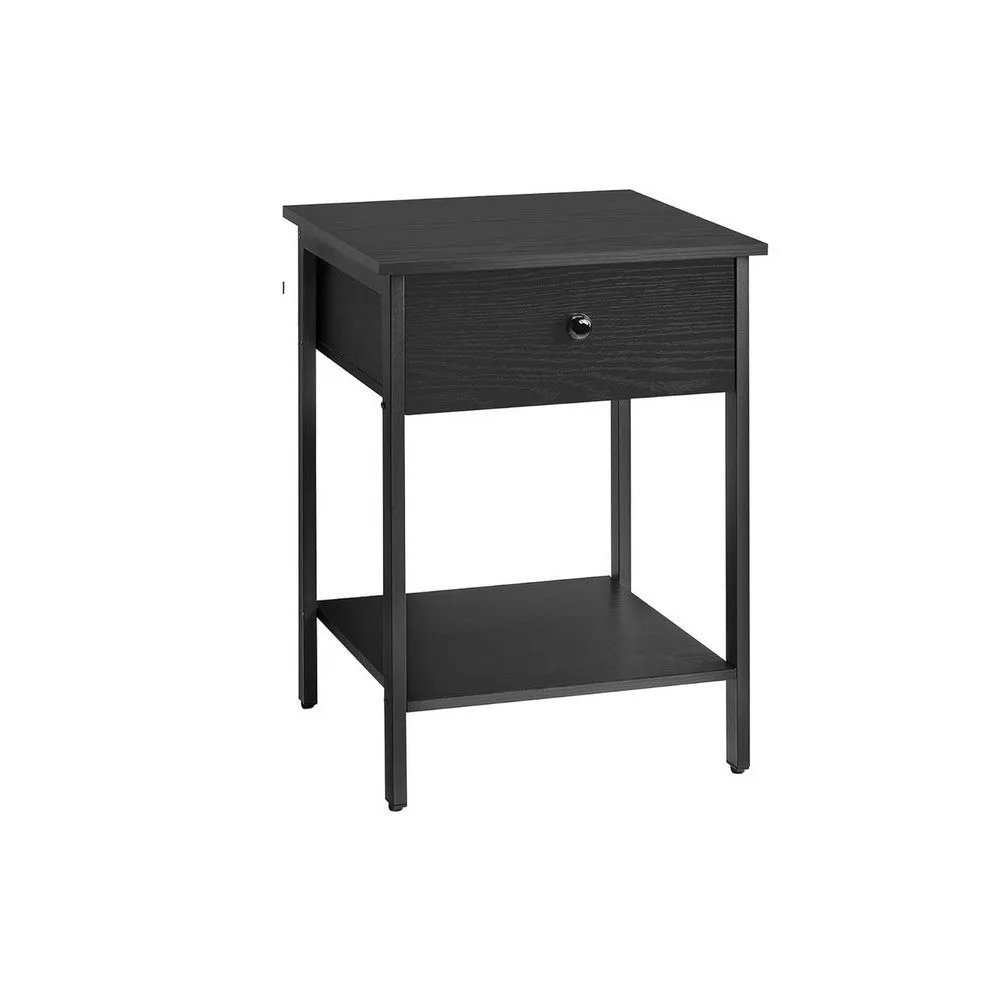 22 Inch Side End Table Nightstand Set of 2, Drawer, Modern Ebony Black By Casagear Home