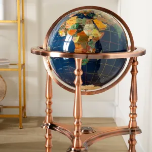 37" Tall Gemstone Globe with Lapis Ocean on Ambassador Antique Copper 3-Leg High Stand