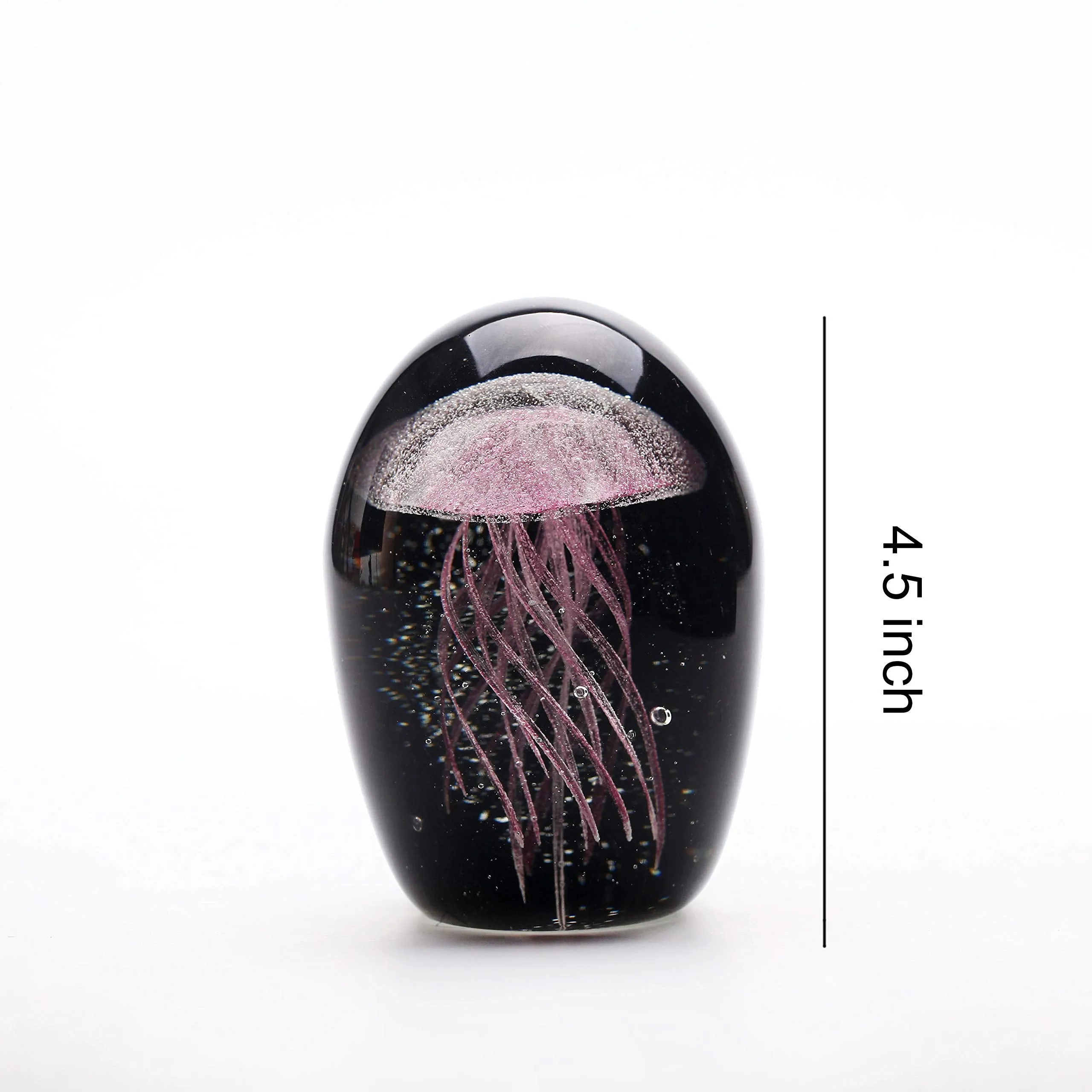 4.5 Inch Glass Jellyfish Paperweight, Glass Paperweight Figurine Glow in The Dark (Black