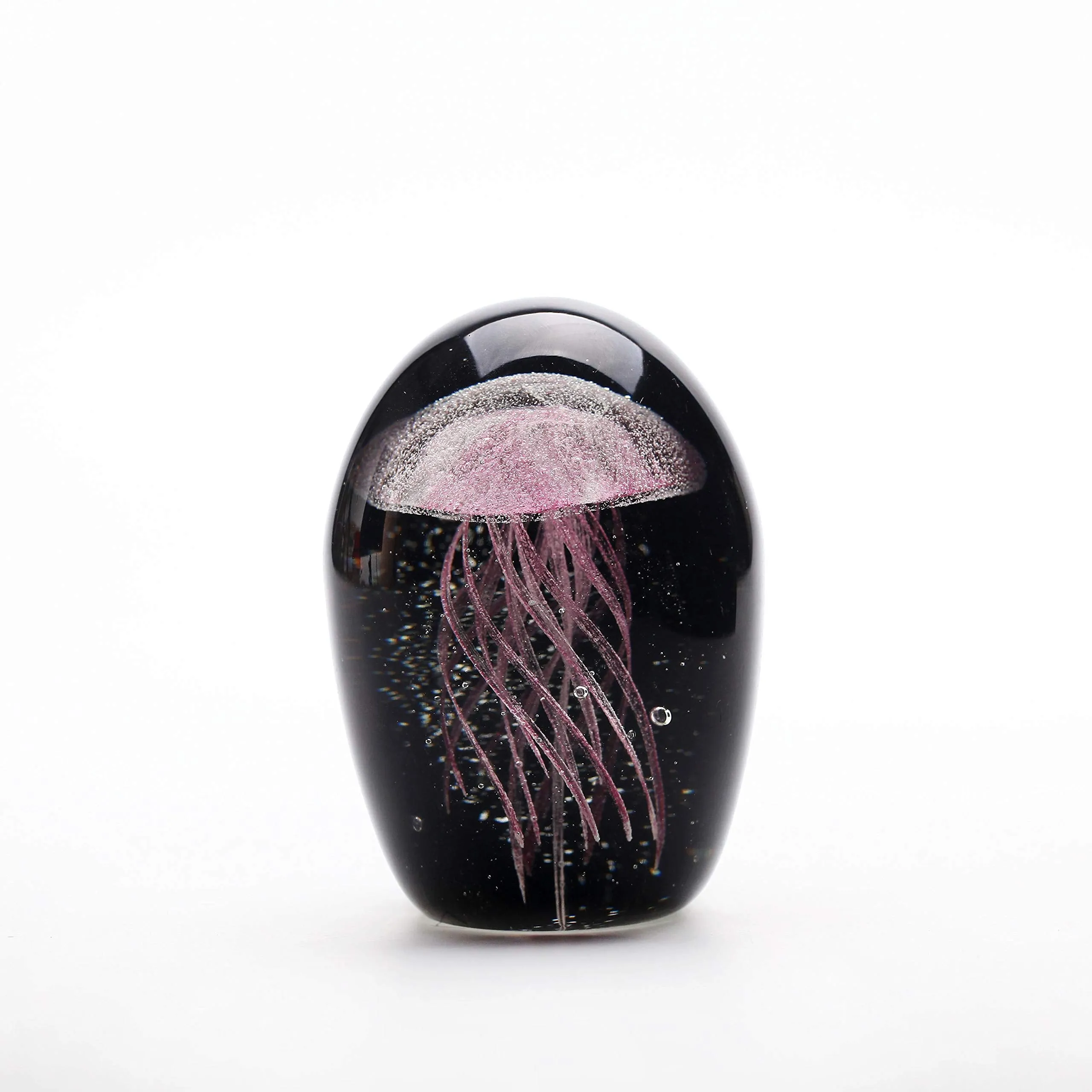 4.5 Inch Glass Jellyfish Paperweight, Glass Paperweight Figurine Glow in The Dark (Black