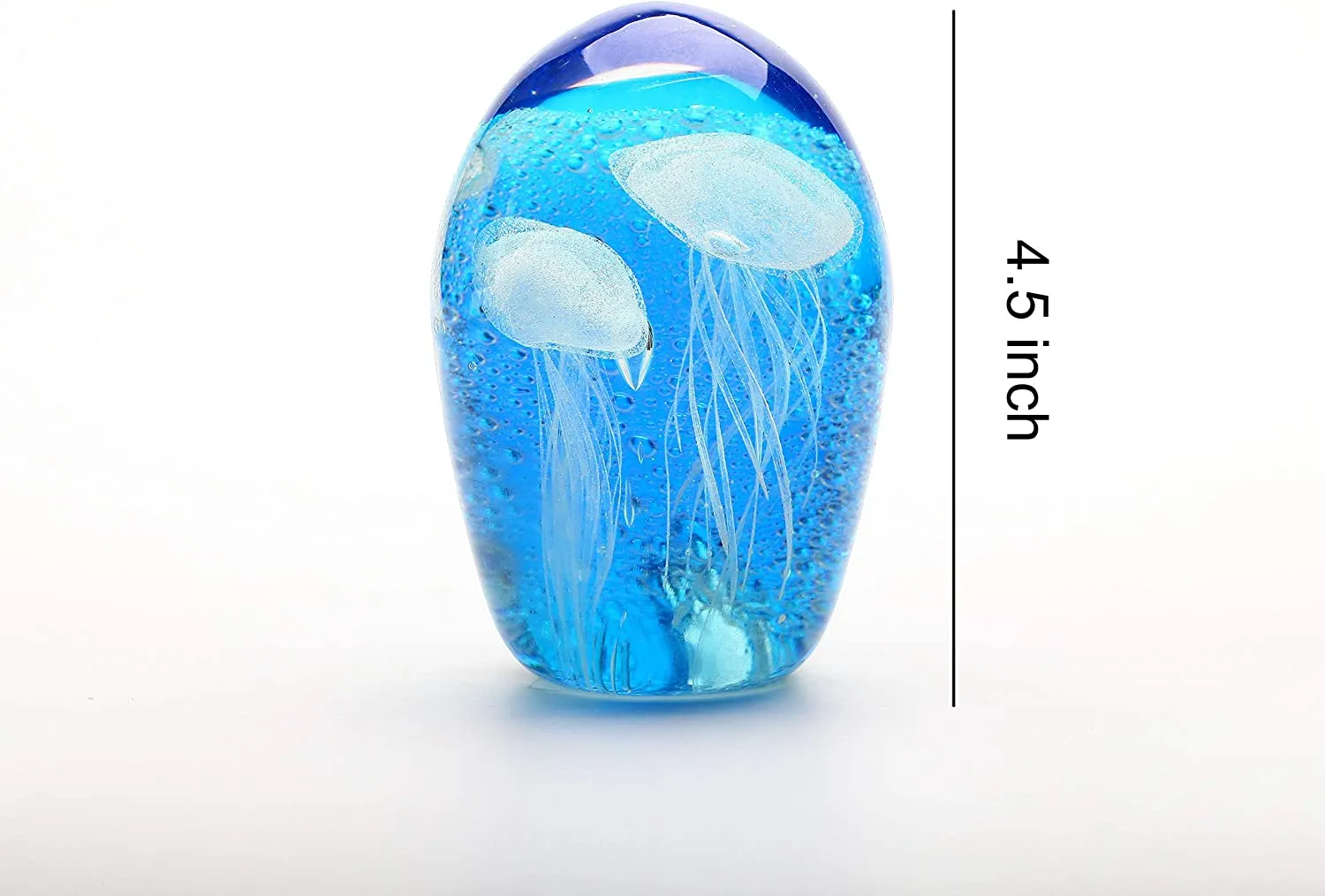 4.5 Inch Glass Jellyfish Paperweight, Glass Paperweight Figurine Glow in The Dark (Blue