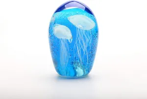 4.5 Inch Glass Jellyfish Paperweight, Glass Paperweight Figurine Glow in The Dark (Blue