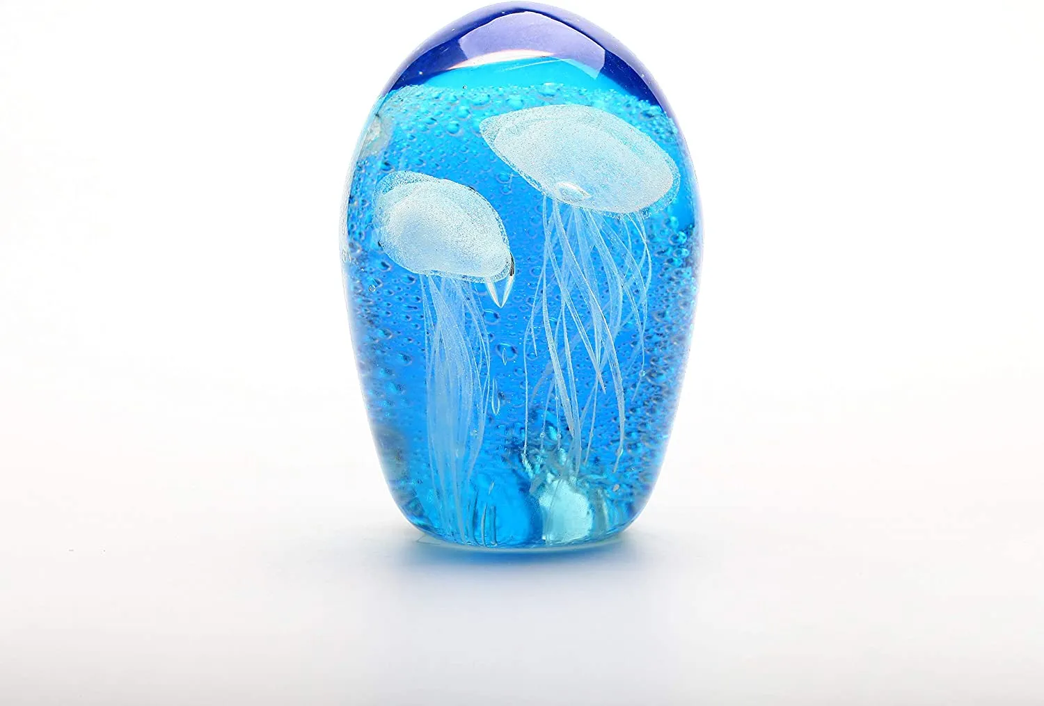 4.5 Inch Glass Jellyfish Paperweight, Glass Paperweight Figurine Glow in The Dark (Blue