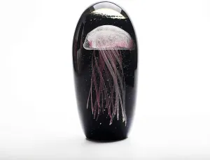 8 Inch Glass Jellyfish Paperweight, Glass Paperweight Figurine Glow in The Dark (Black