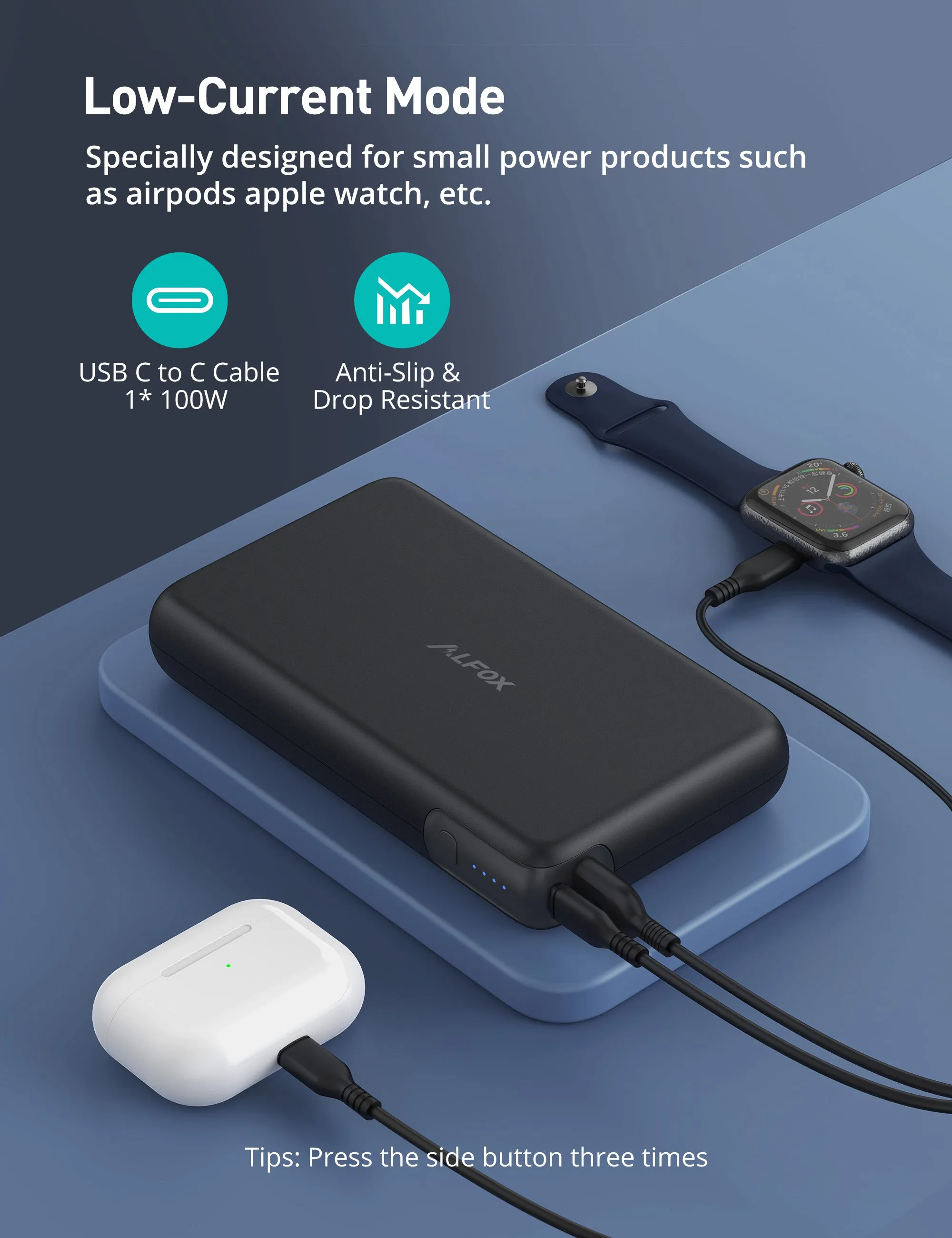 Alfox 30000mAh 100W 2-Port PD 3.0   QC 3.0 Power Bank