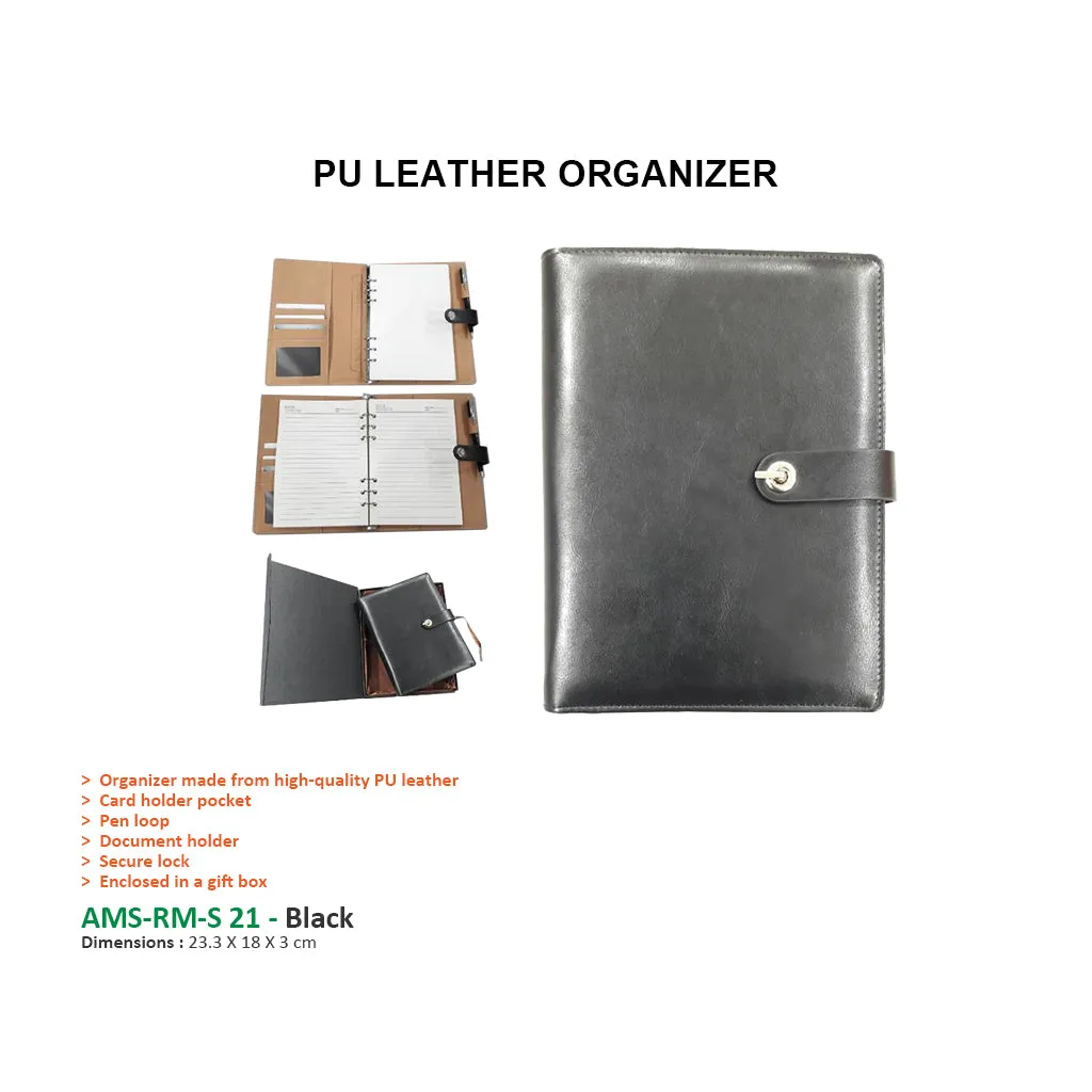 AMS-RM-S 21 - (Black) PU Leather Organizer