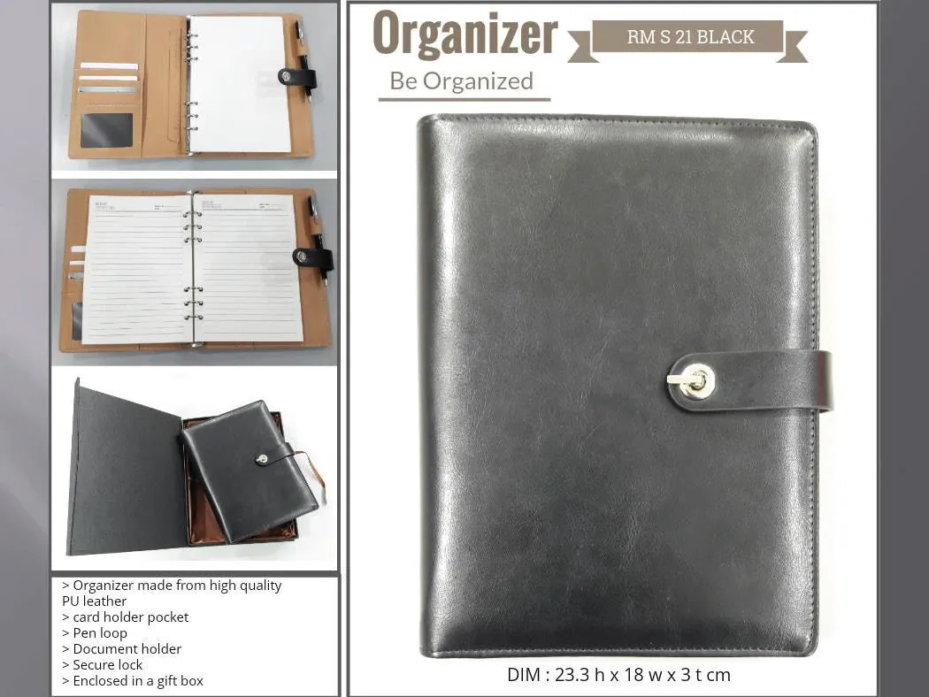 AMS-RM-S 21 - (Black) PU Leather Organizer