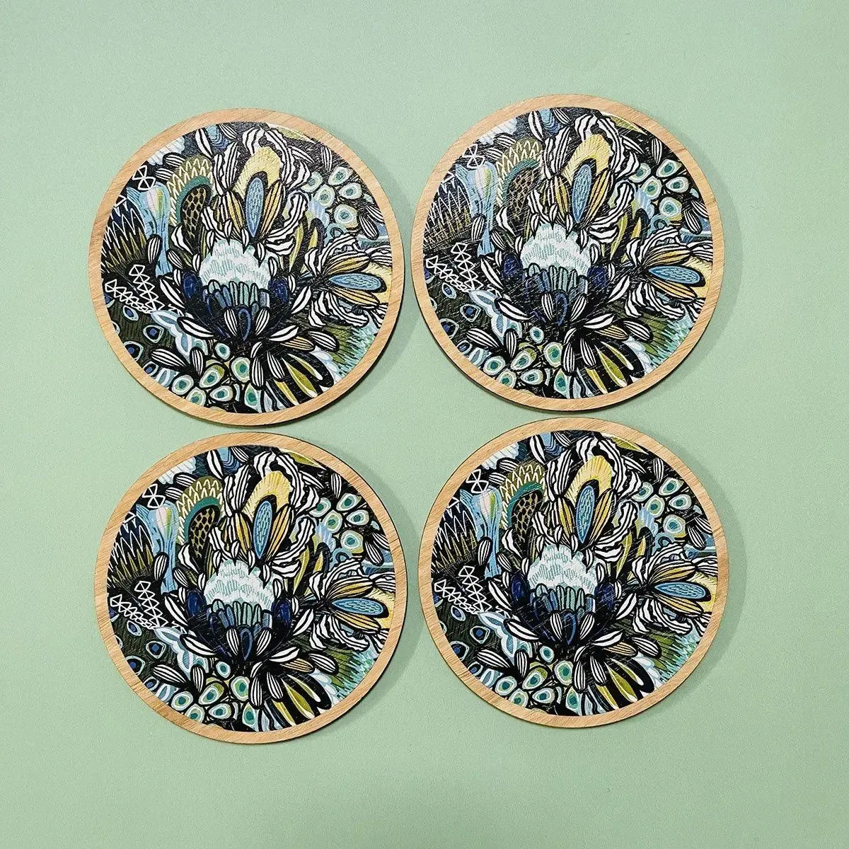 Azure Proteas Australian Wooden Coaster Set