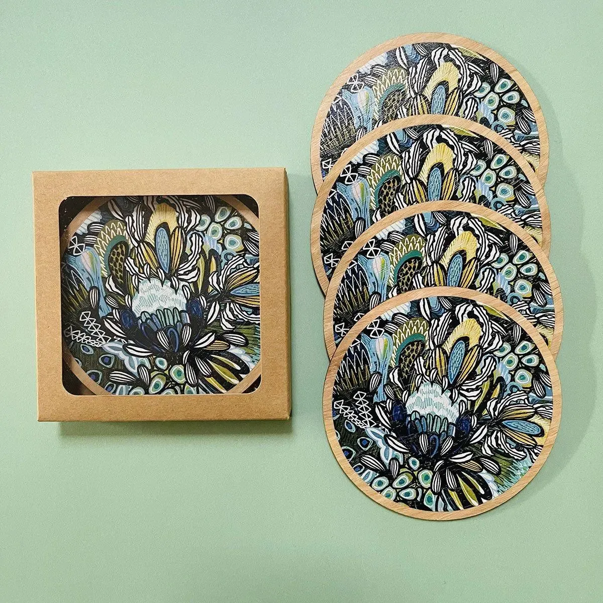 Azure Proteas Australian Wooden Coaster Set