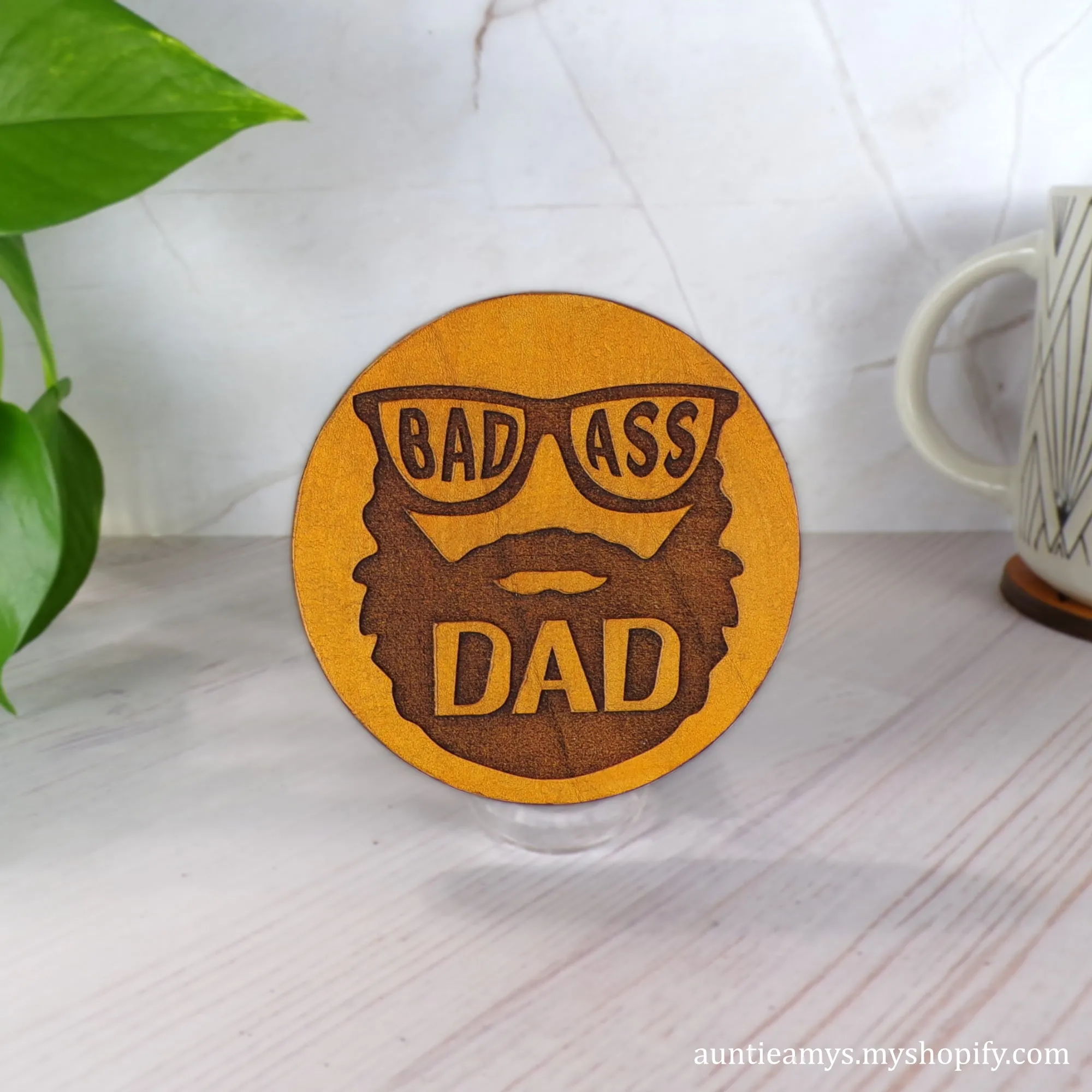 Bad Ass Dad - Leather Coaster