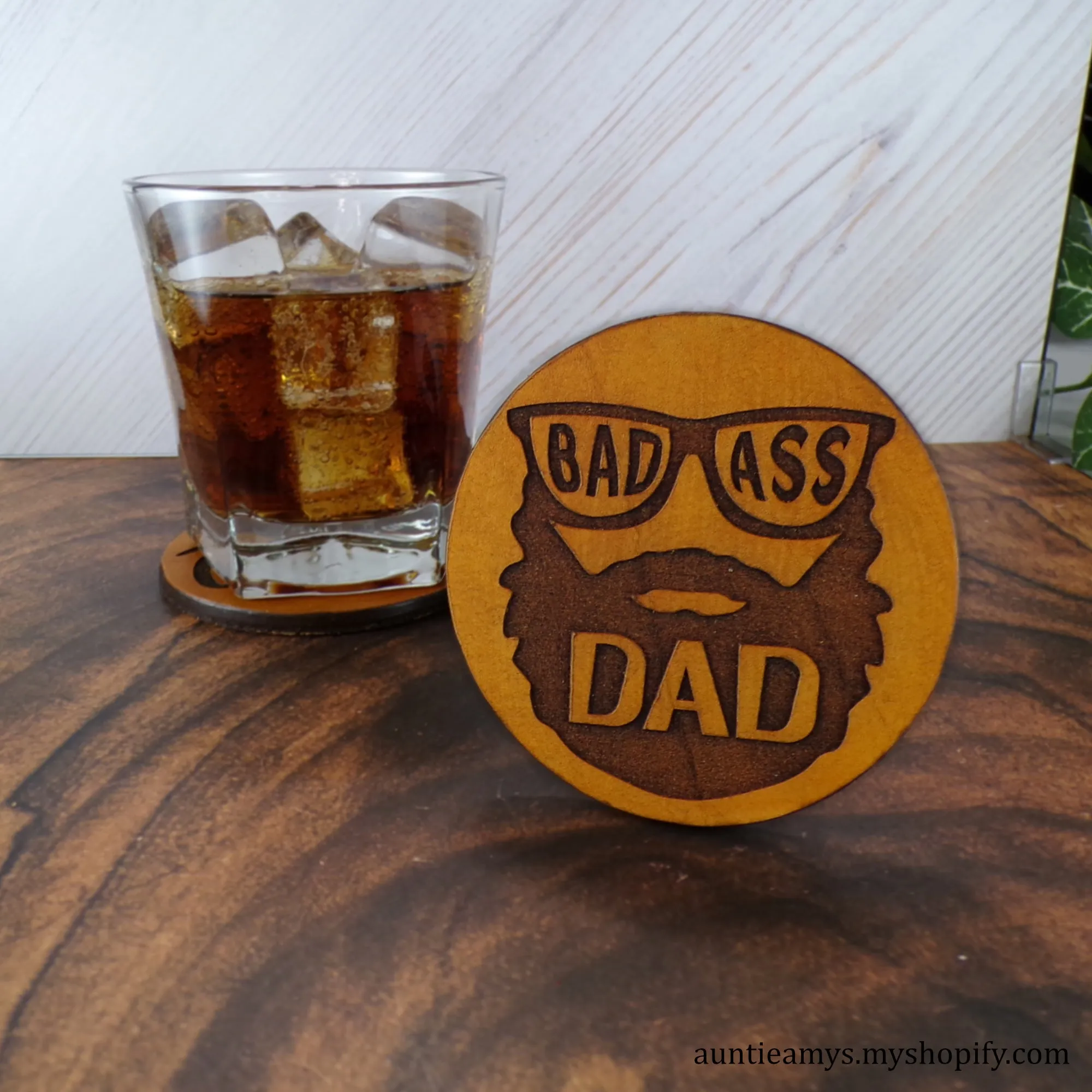 Bad Ass Dad - Leather Coaster