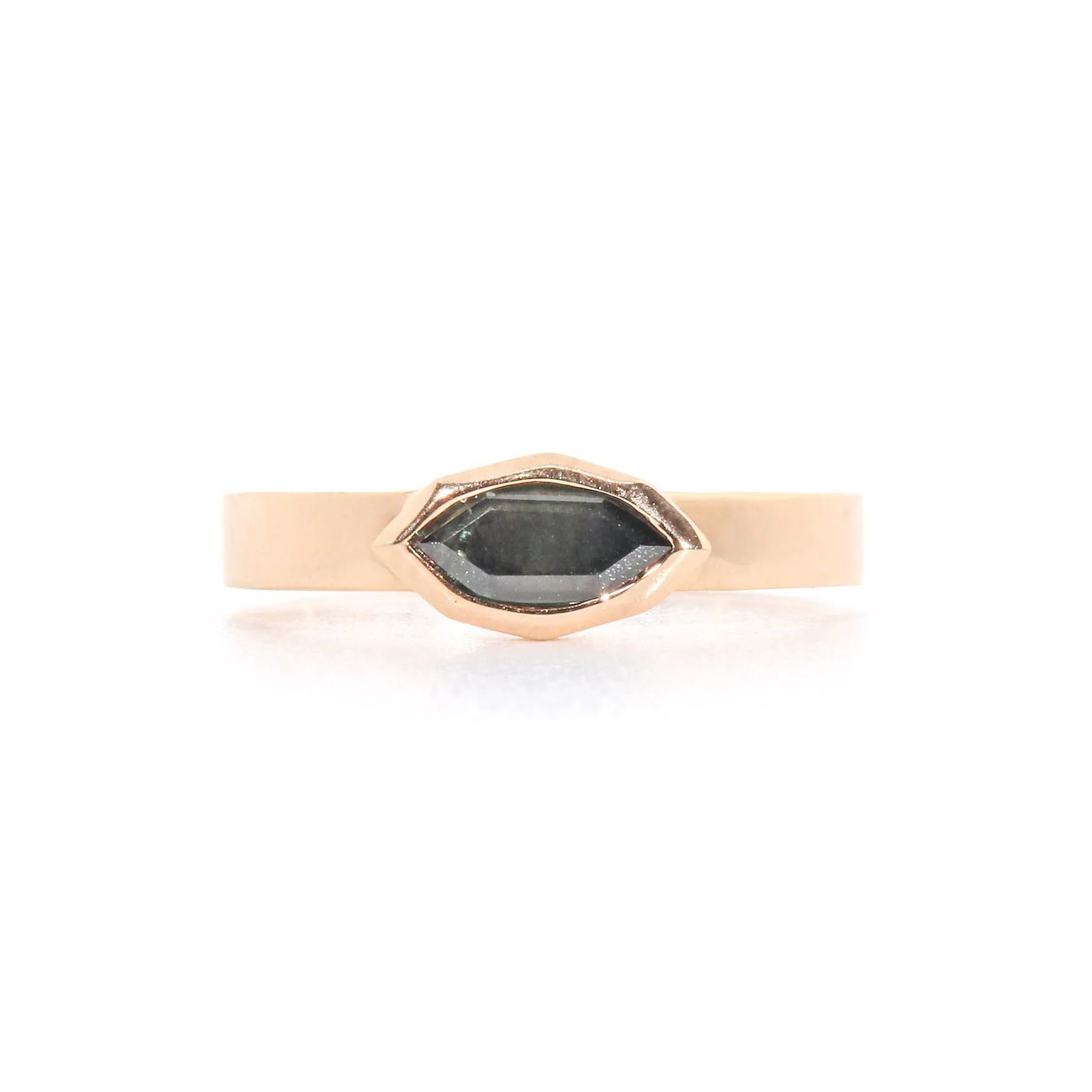 Band Ring with Portrait Cut Teal Sapphire, Solid 14k Gold | ONE-OF-A-KIND