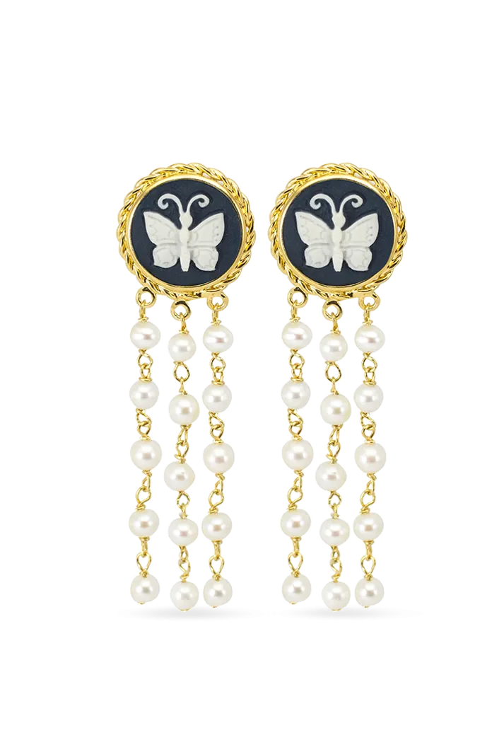 Butterfly Cameo & Pearls Earrings