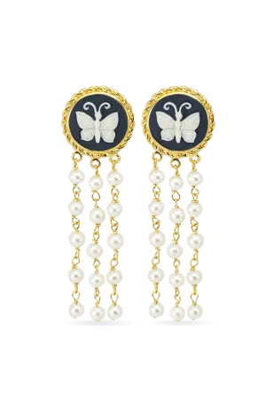 Butterfly Cameo & Pearls Earrings