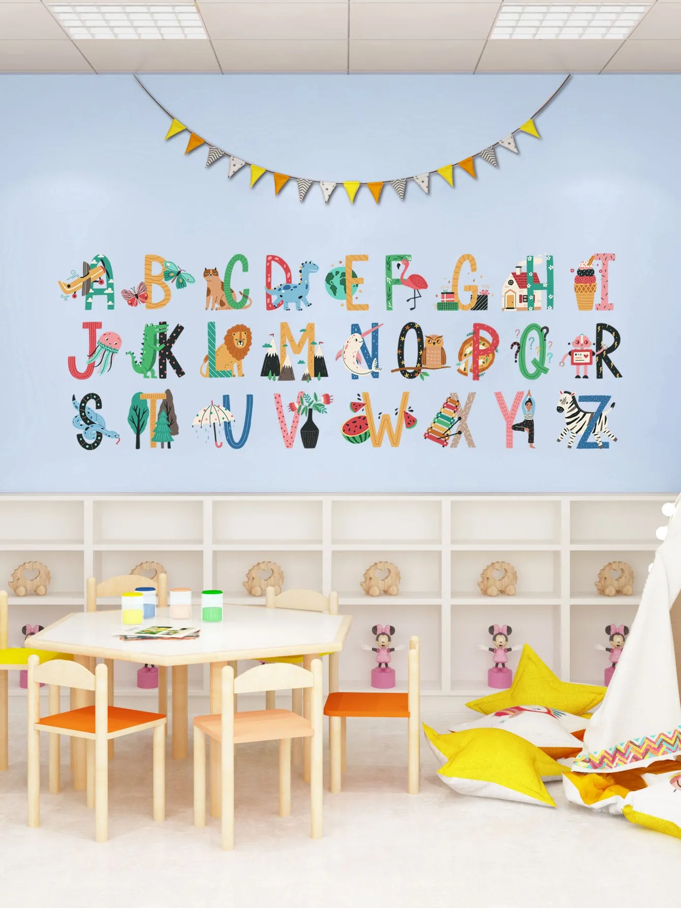 Cartoon Alphabet Wall Sticker Decorative Wall Art Decal Creative Design for Home