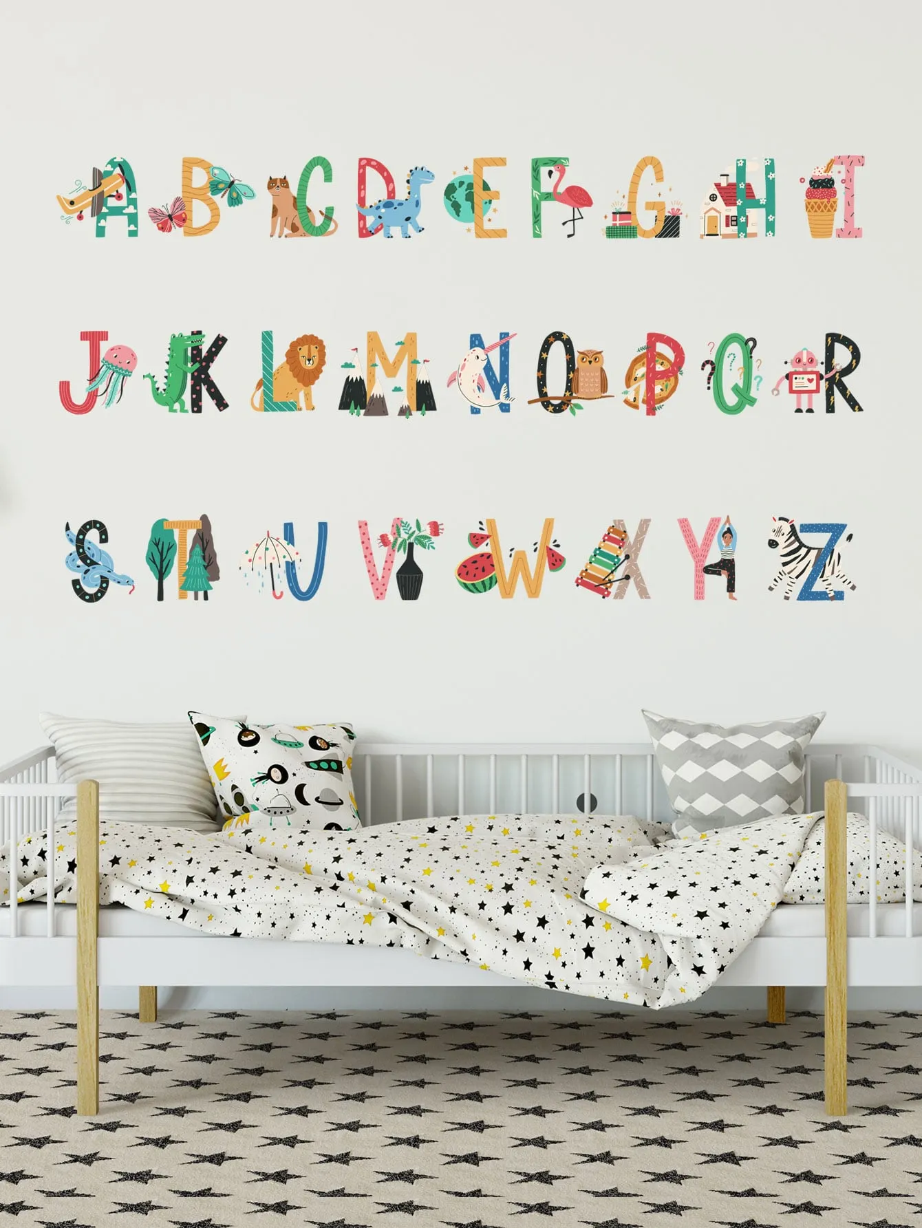 Cartoon Alphabet Wall Sticker Decorative Wall Art Decal Creative Design for Home