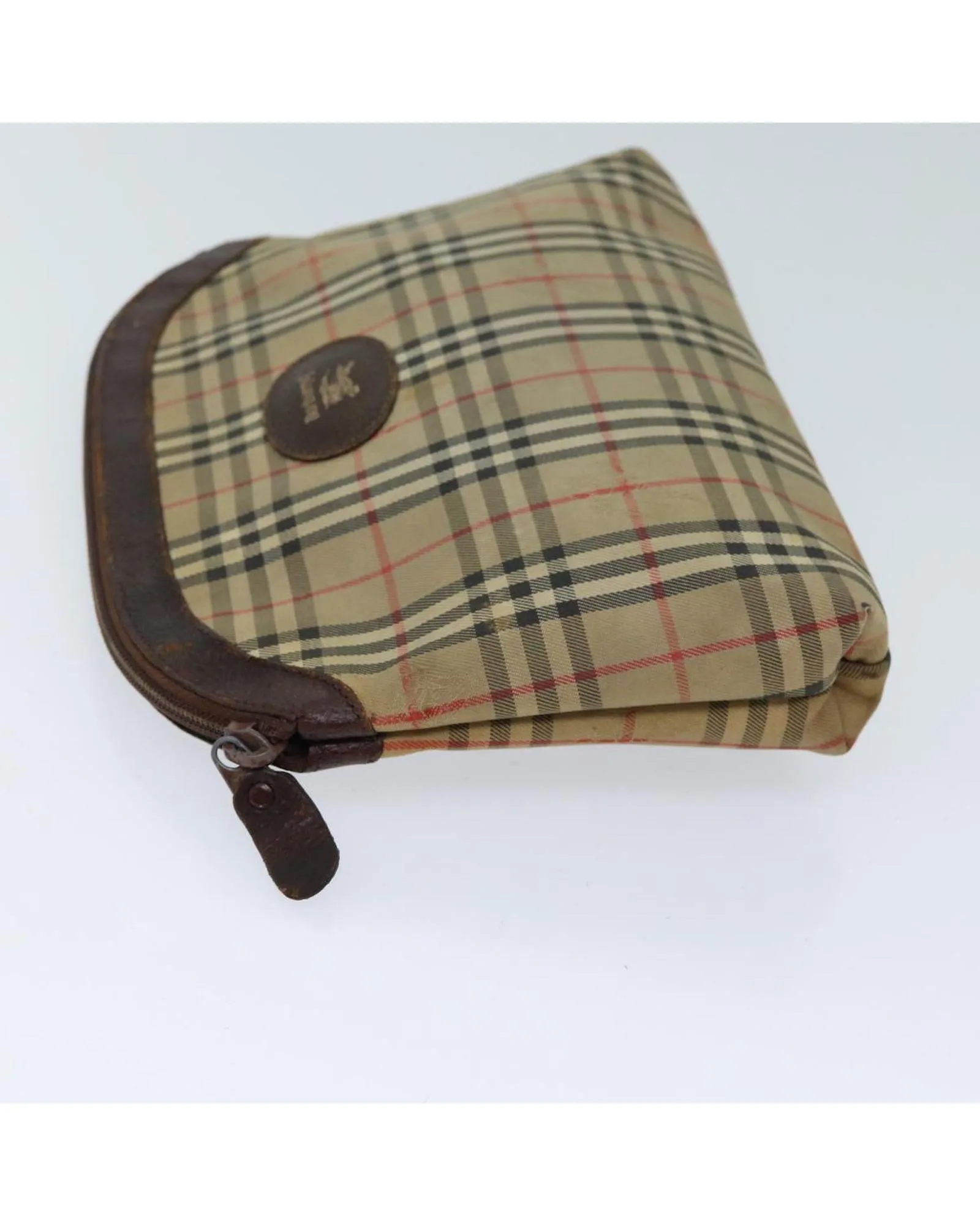 Checkered Canvas Pouch in Beige and Brown