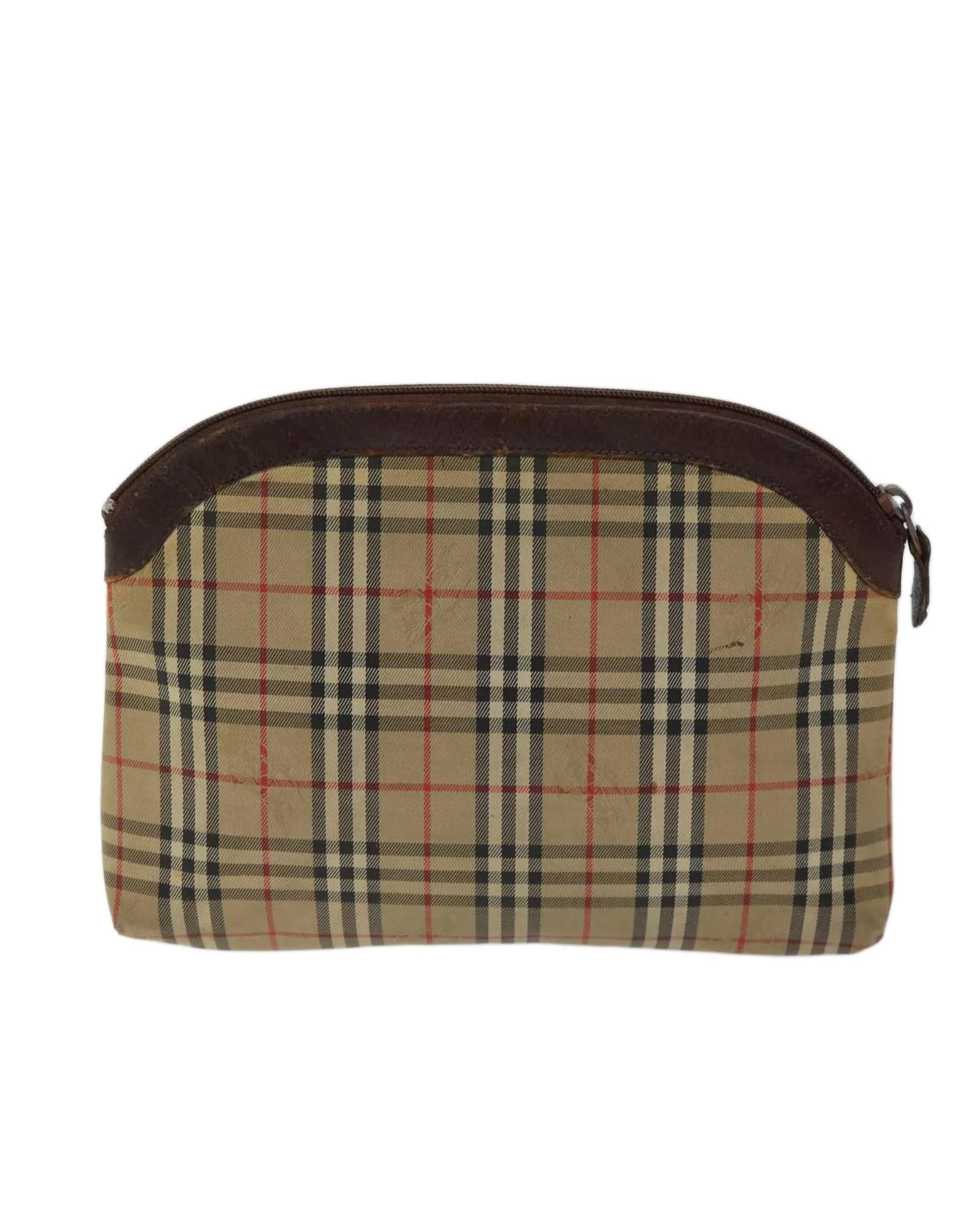 Checkered Canvas Pouch in Beige and Brown