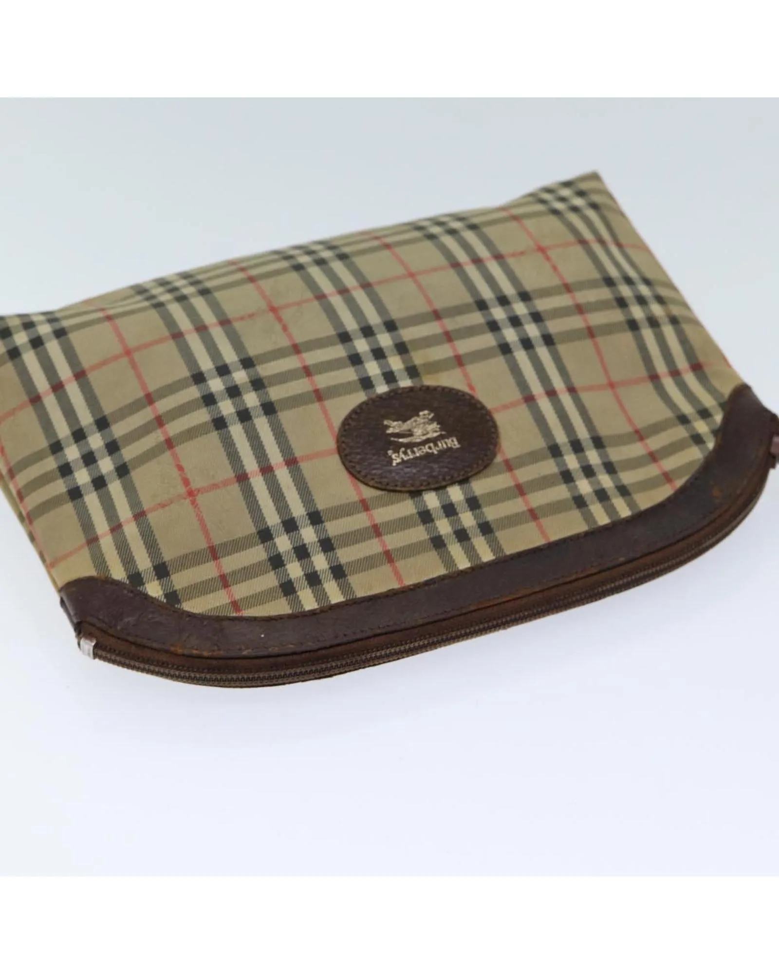 Checkered Canvas Pouch in Beige and Brown