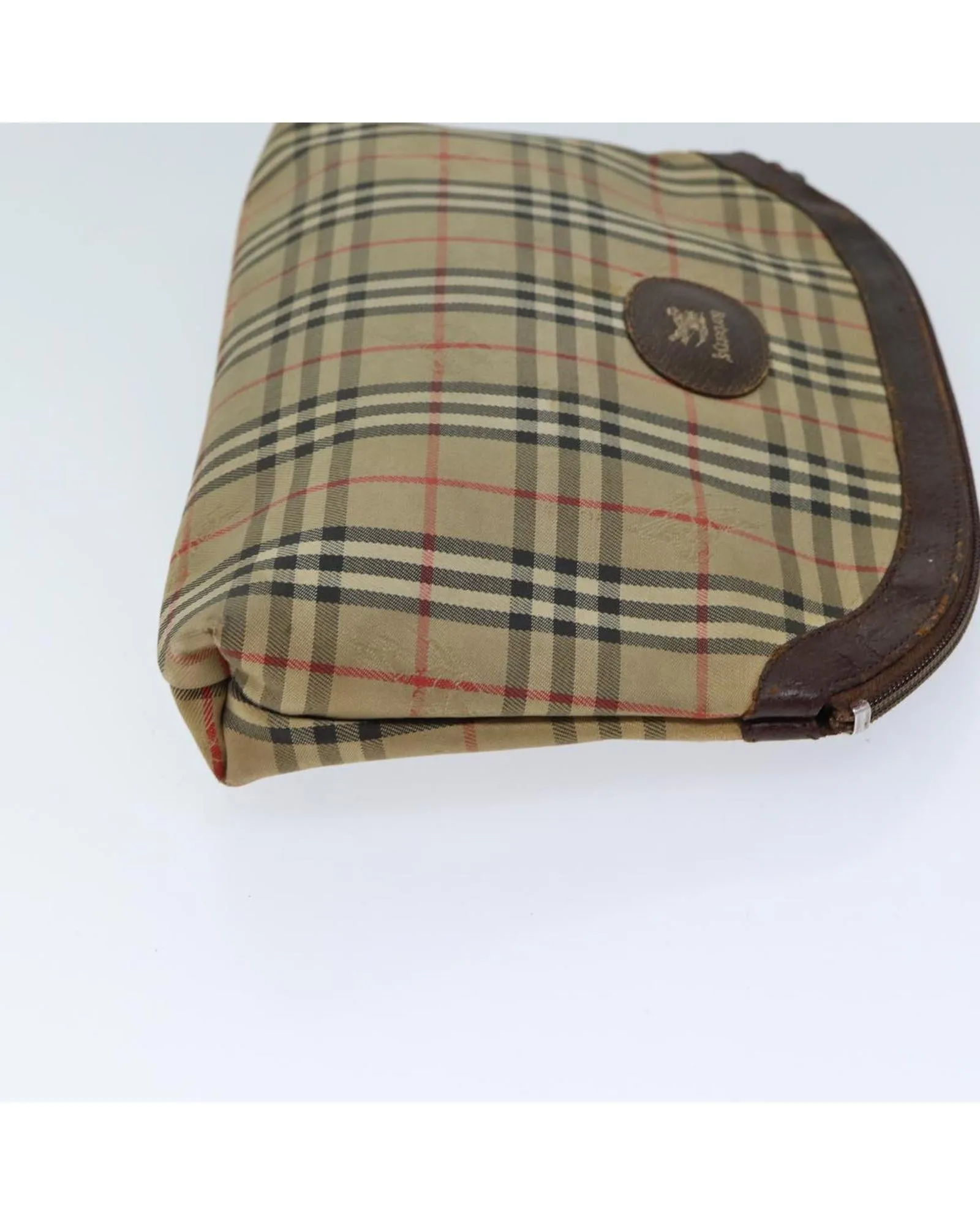 Checkered Canvas Pouch in Beige and Brown