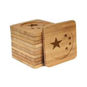 China Flag Square Custom Engraved Bamboo Coaster Set