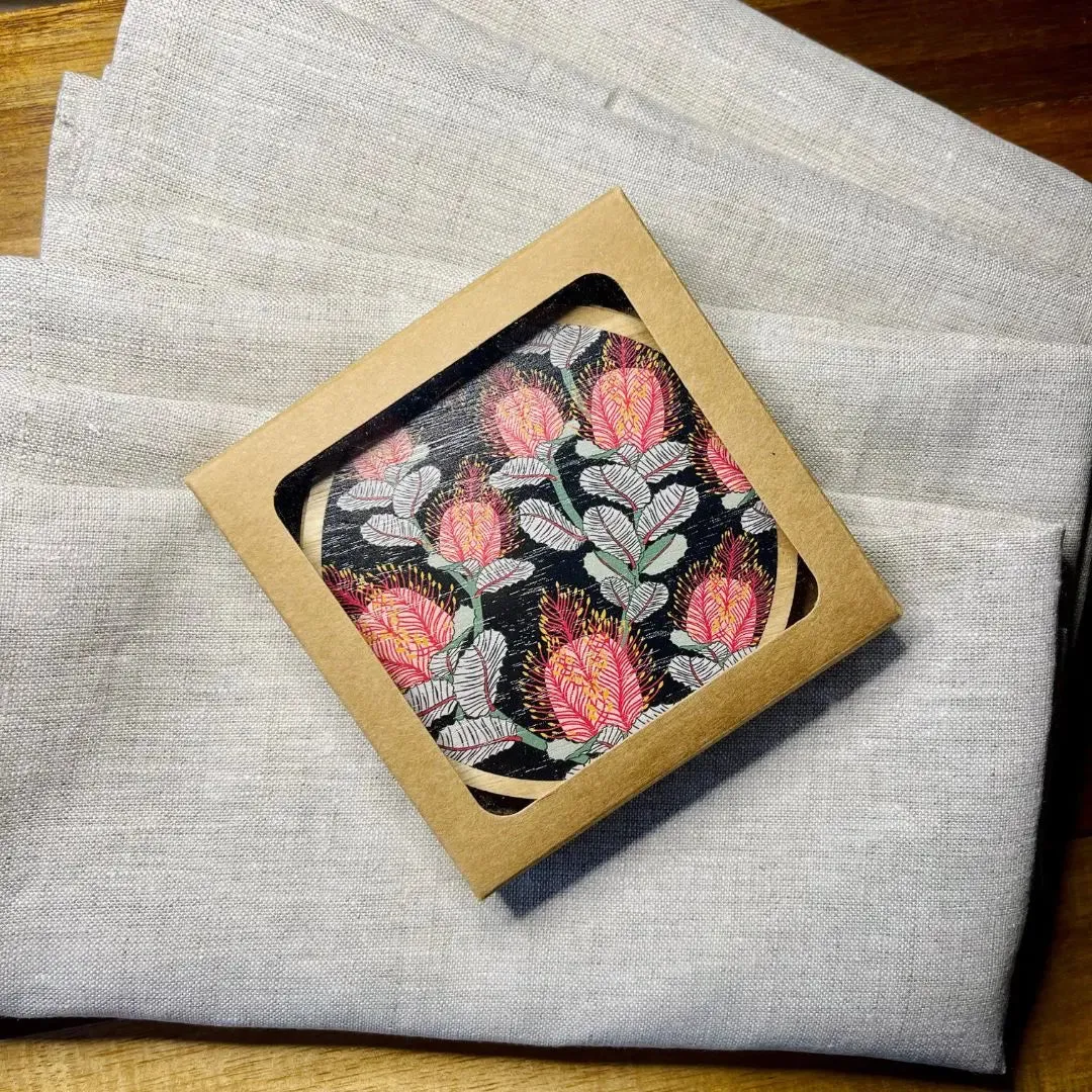 Coral Banksias Coaster & Napkin Set