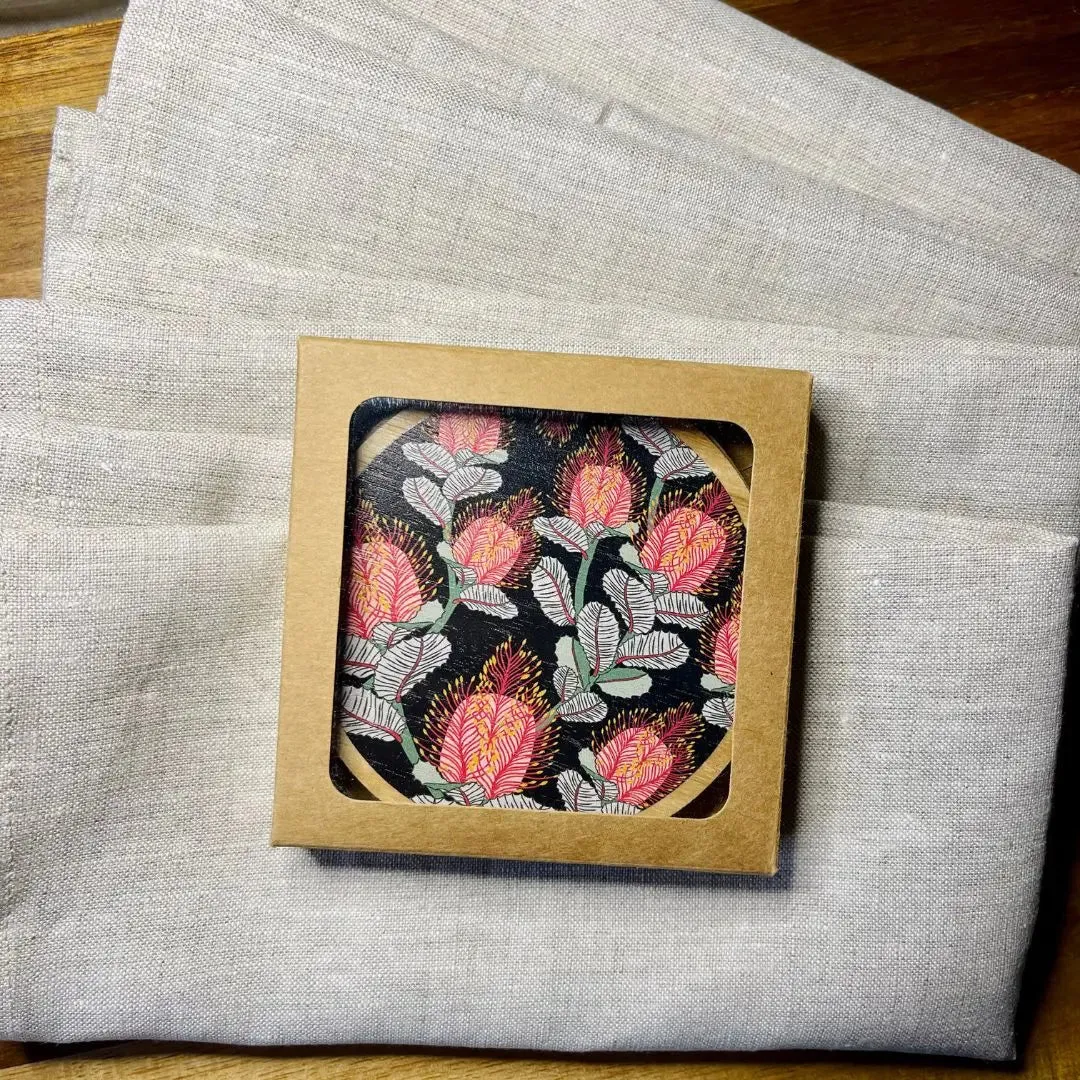 Coral Banksias Coaster & Napkin Set