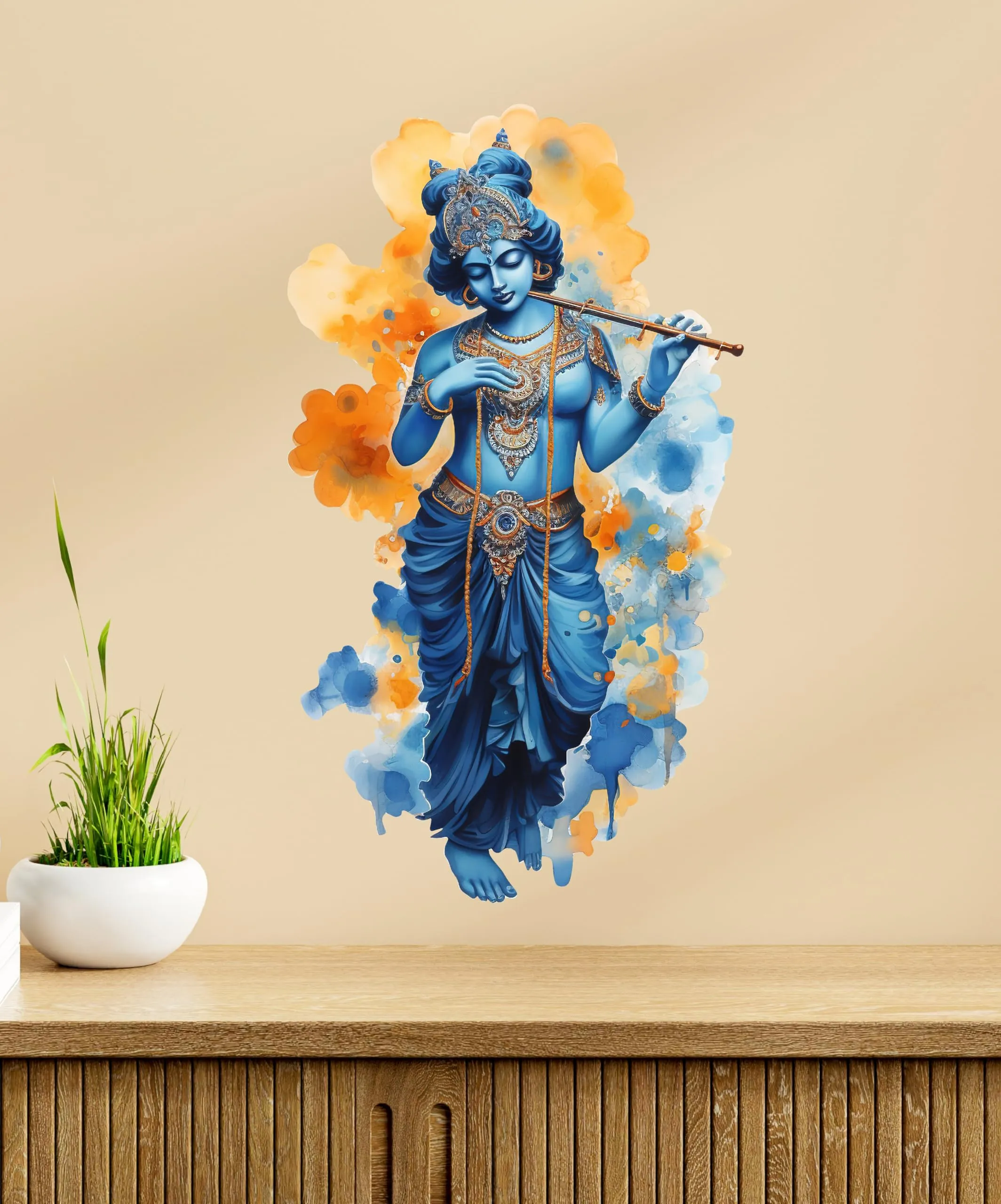 CreativeEdge PVC Vinyl Wall Sticker 3D Lord Krishna Standing Design Multicolor (61 cm x 35 cm)