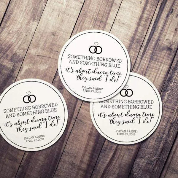 CUSTOM wedding coaster about damn time