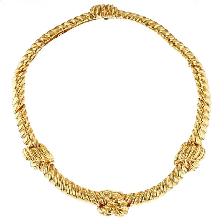 David Webb Gold Flutted Knot Necklace