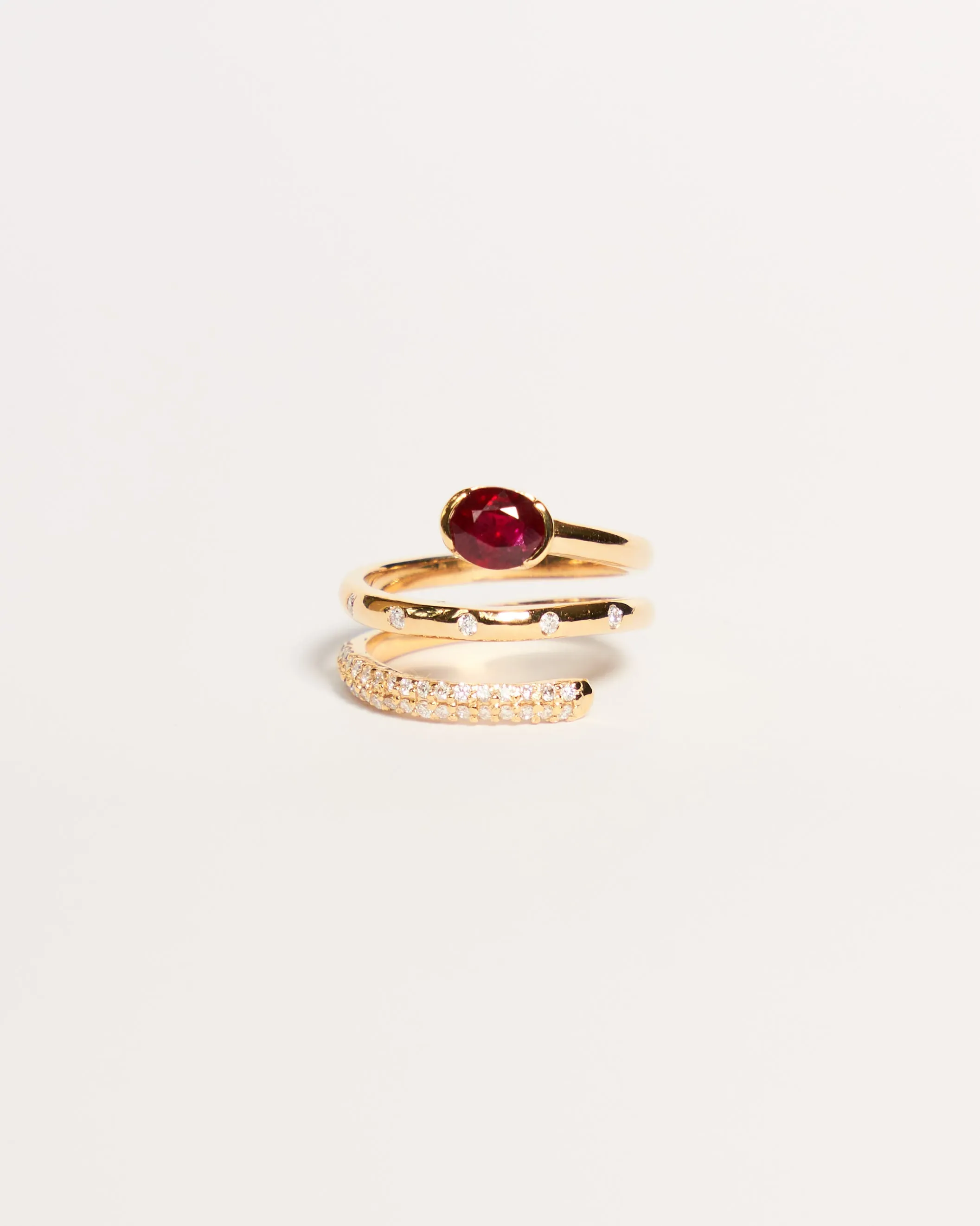 Diamond & Gemstone Spiral Ring No. 2 - Ruby, Solid 14k Gold | ONE-OF-A-KIND