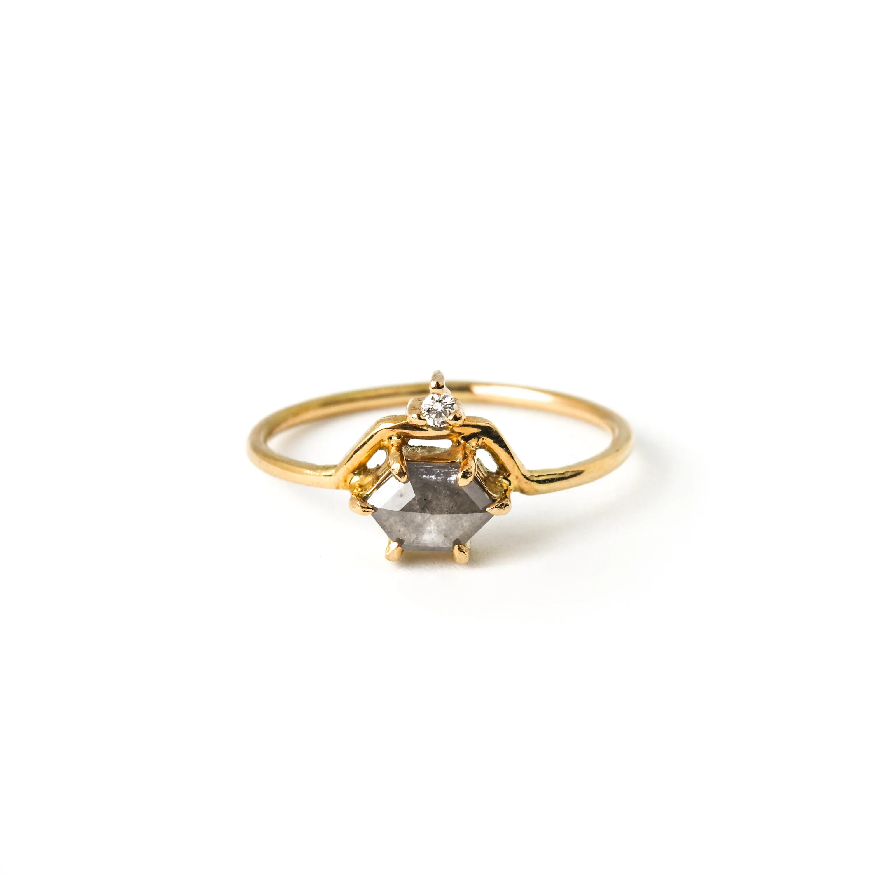 Double Detour Ring with Hexagon Salt & Pepper Diamond (0.52 ct) and White Diamond, Solid 14k Gold | ONE-OF-A-KIND