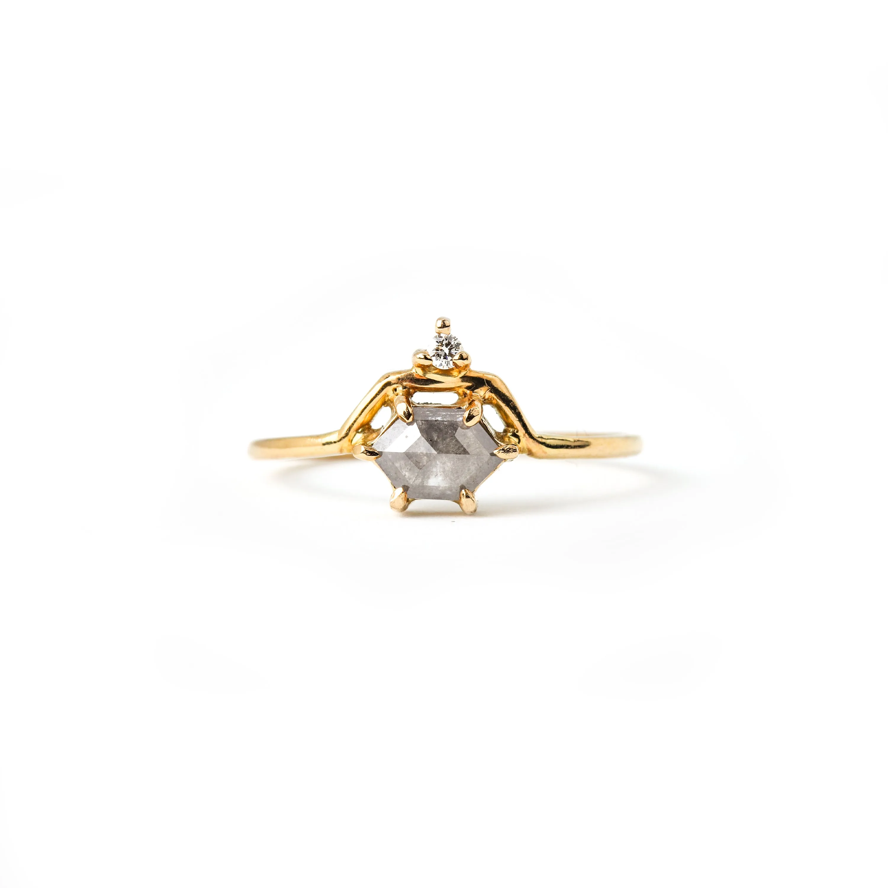 Double Detour Ring with Hexagon Salt & Pepper Diamond (0.52 ct) and White Diamond, Solid 14k Gold | ONE-OF-A-KIND