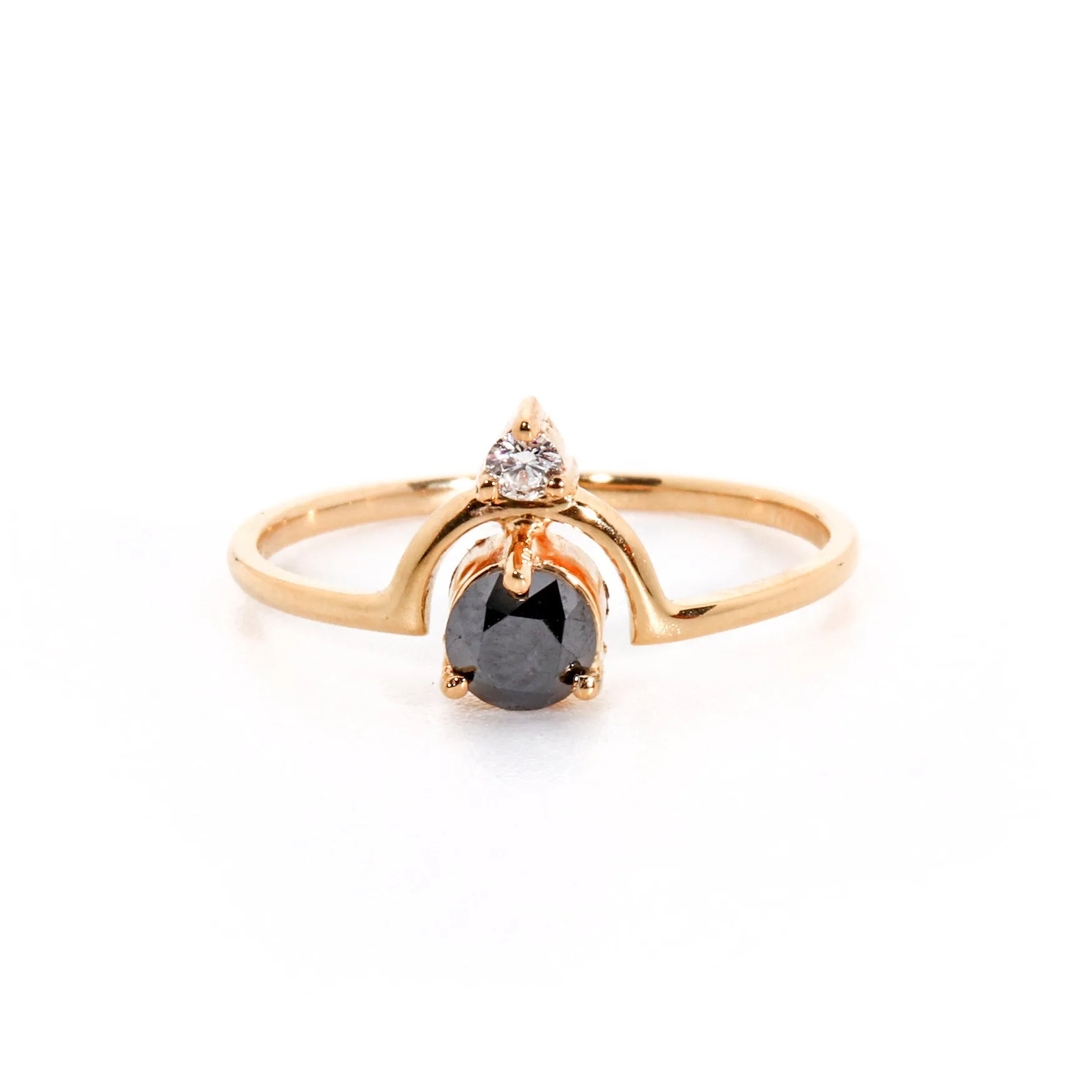 Double Detour Ring with Round Black Diamond (0.41 ct) and White Diamond, Solid 14k Gold | ONE-OF-A-KIND