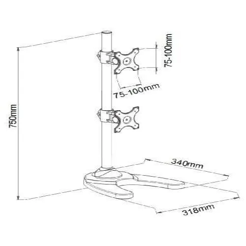 Dual Monitor Desk Stand Free Standing LCD LED Flat Screen TV Holds in Vertical Position 2 Screens up to 27 Inch, Black (2MSFVB)