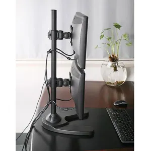 Dual Monitor Desk Stand Free Standing LCD LED Flat Screen TV Holds in Vertical Position 2 Screens up to 27 Inch, Black (2MSFVB)