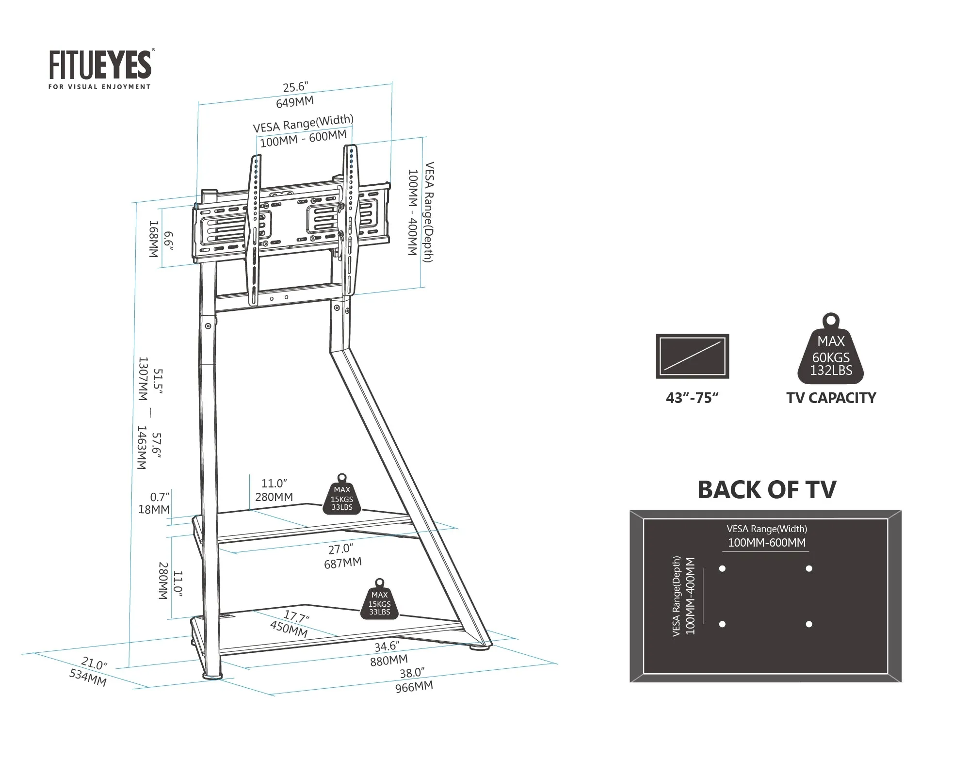 Eiffel FT75 Corner TV Stand