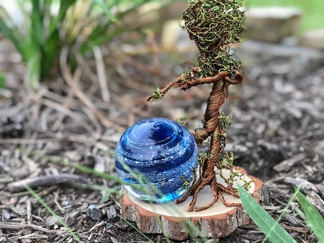 Ent Wire Sculpture with Tranquil Swirl Orb