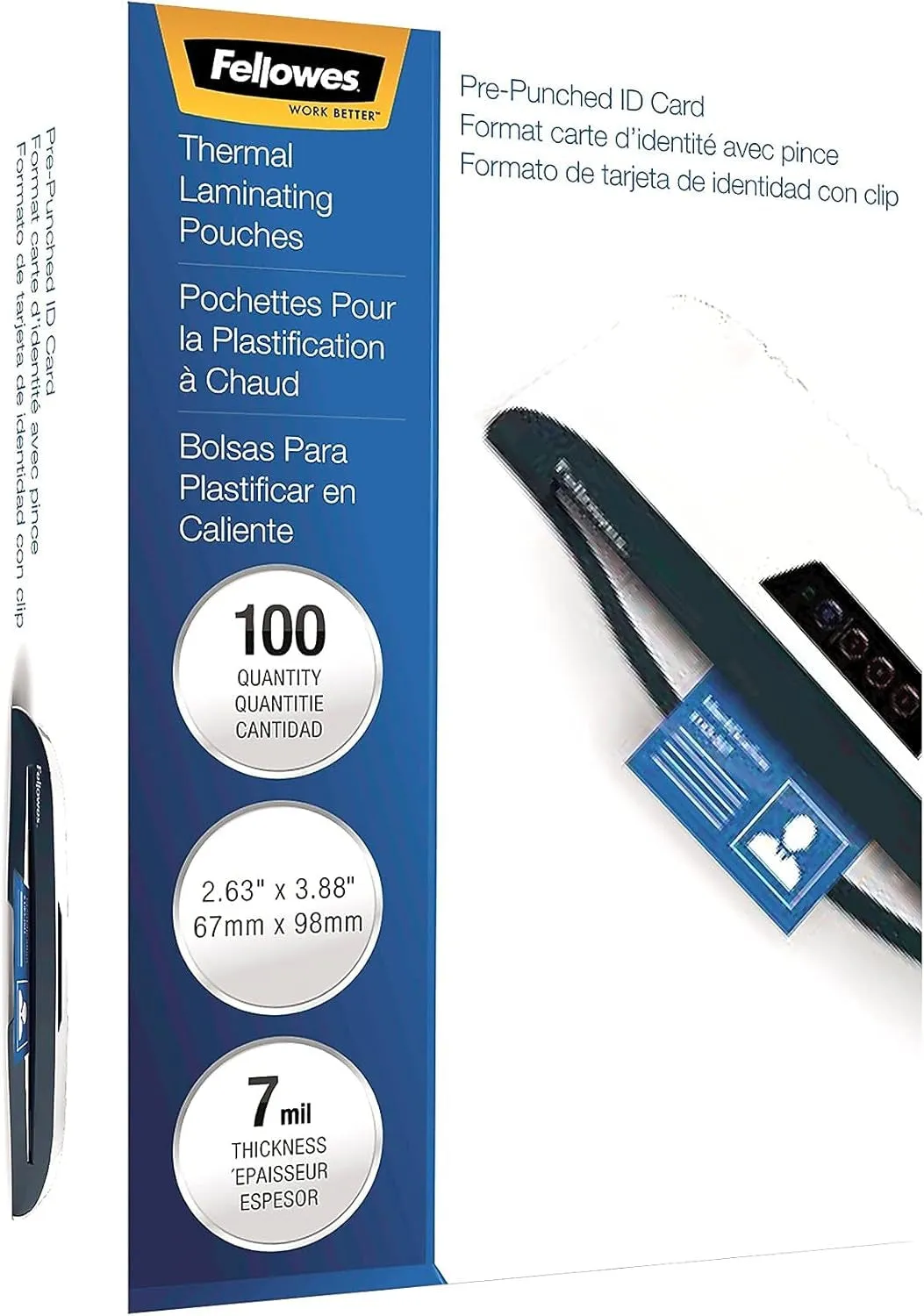 Fellowes 52050, Glossy Pouches - ID Tag Punched, 7 Mil, 100 Pack