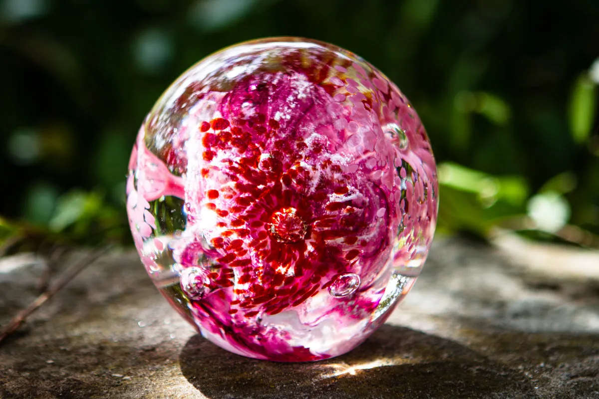 Flower Explosion Paperweight with Cremation Ashes