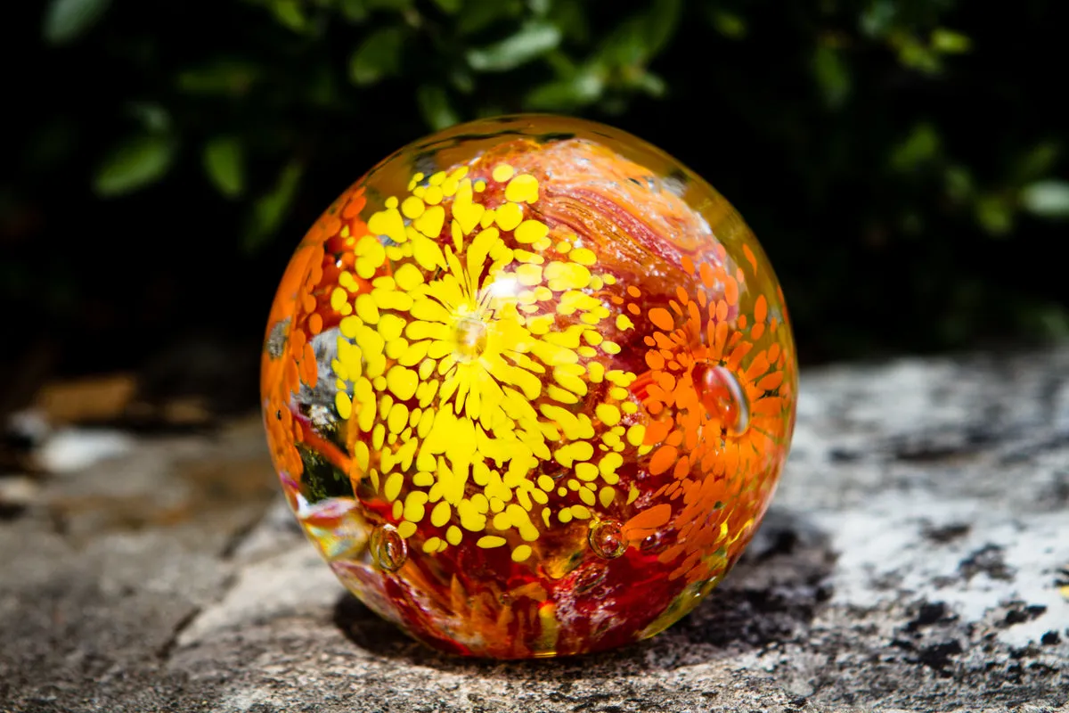 Flower Explosion Paperweight with Cremation Ashes