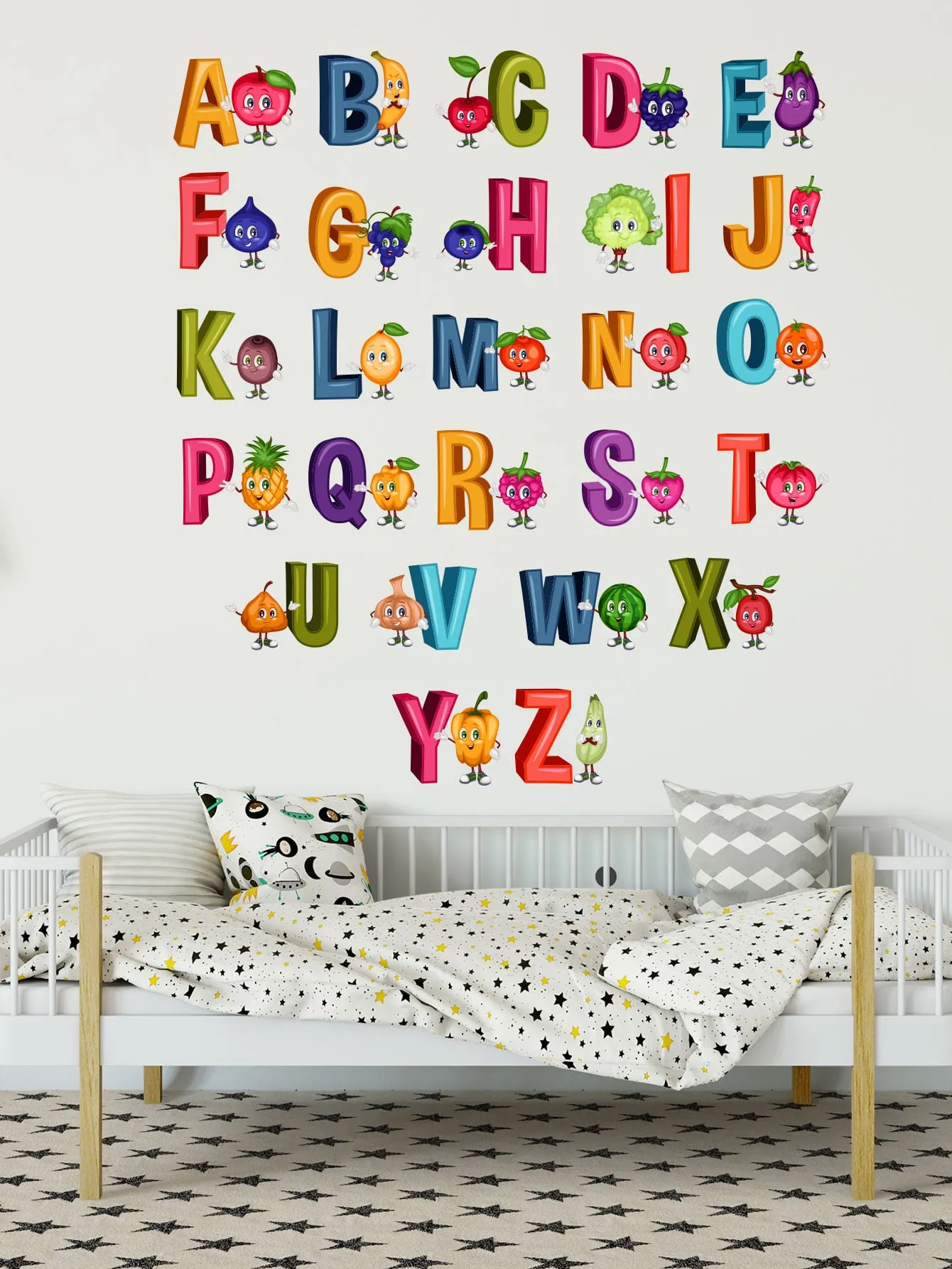 Fruit Alphabet Wall Sticker Decorative Wall Art Decal Creative Design for Home