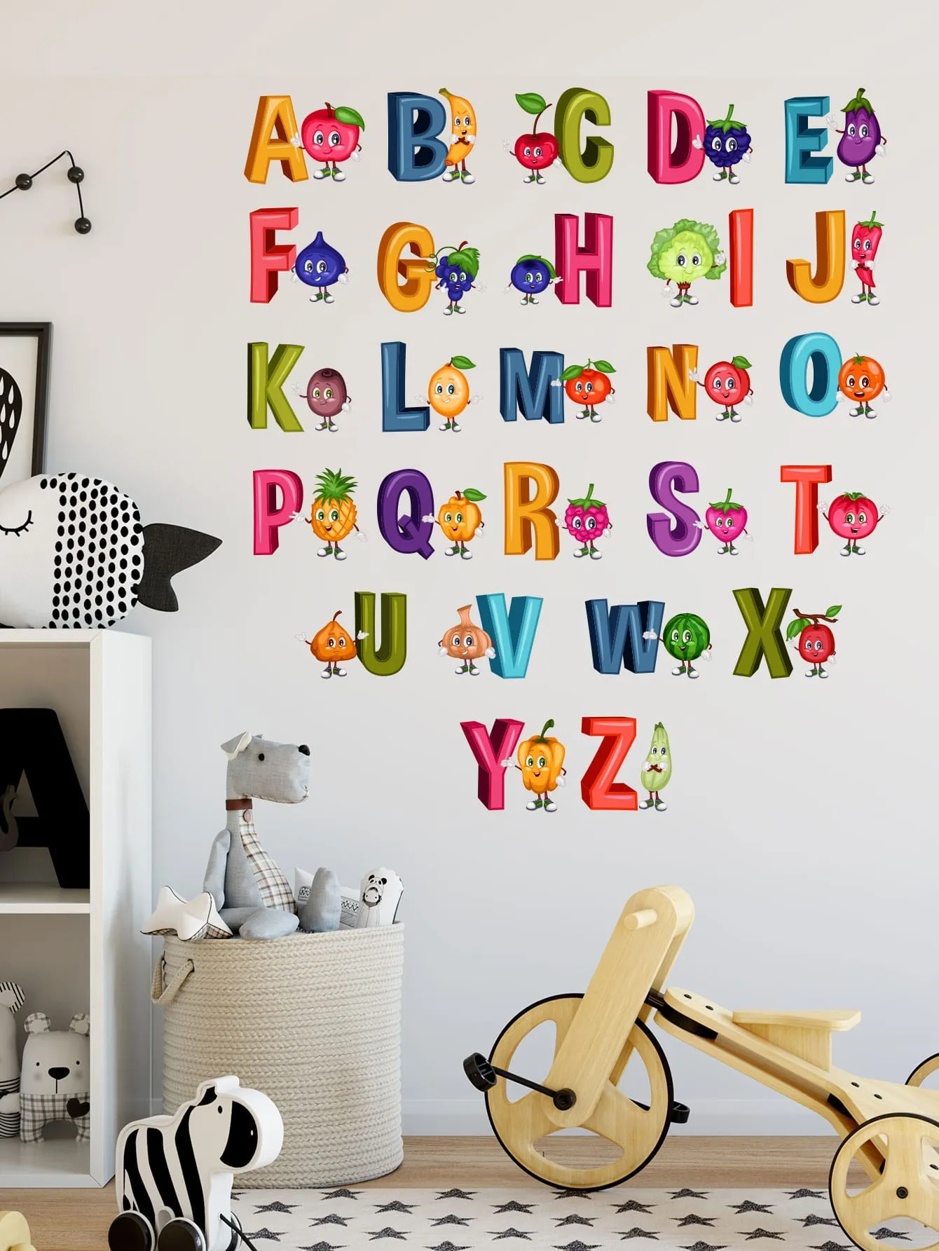 Fruit Alphabet Wall Sticker Decorative Wall Art Decal Creative Design for Home