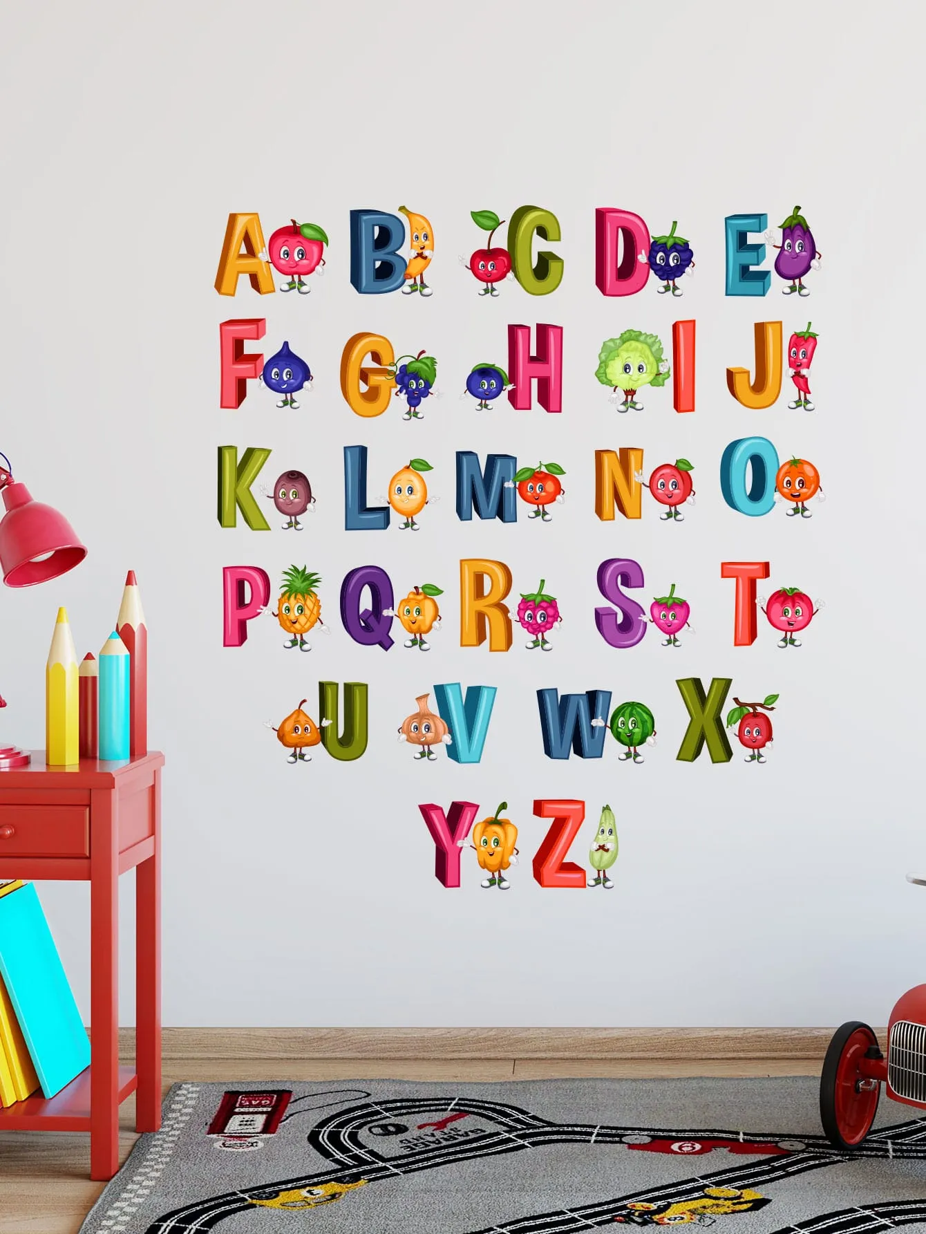 Fruit Alphabet Wall Sticker Decorative Wall Art Decal Creative Design for Home