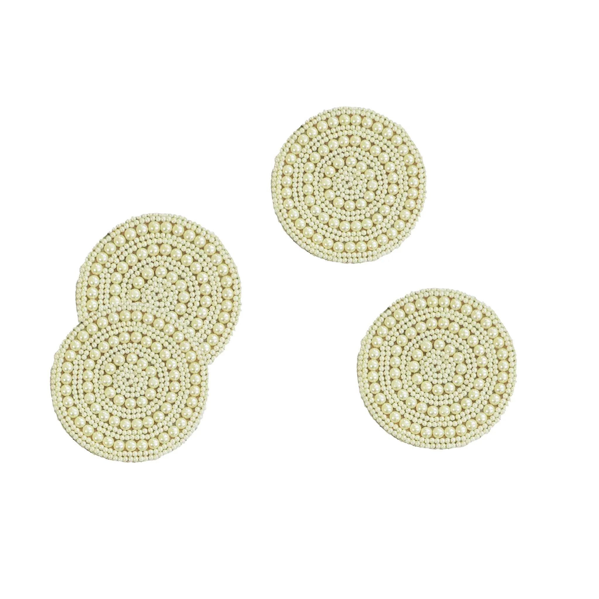 Full Circle Bead Embroidered Coaster in Cream, Set of 4